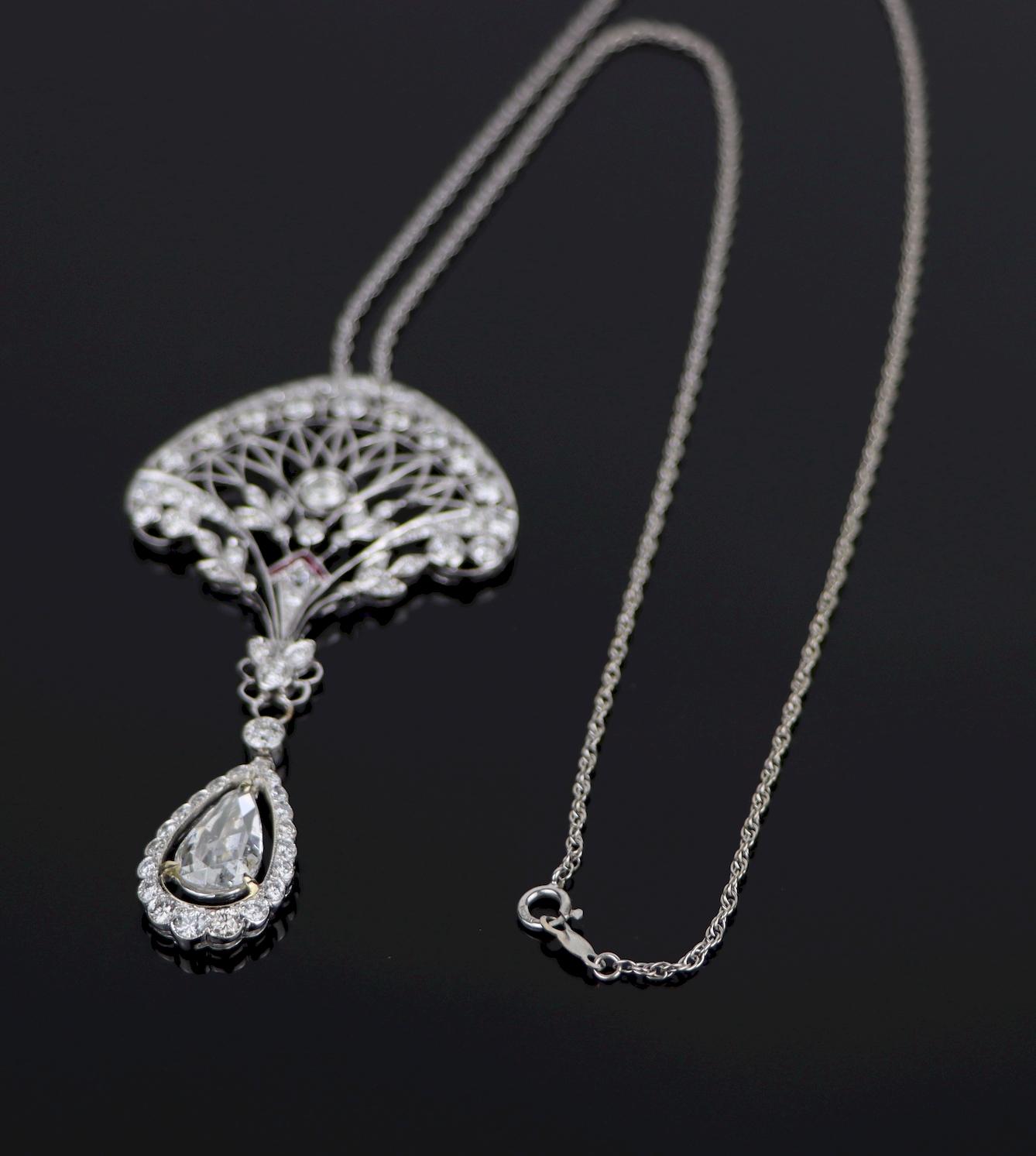 A Fine Belle Epoque Revival Platinum Diamond Pendant Necklace