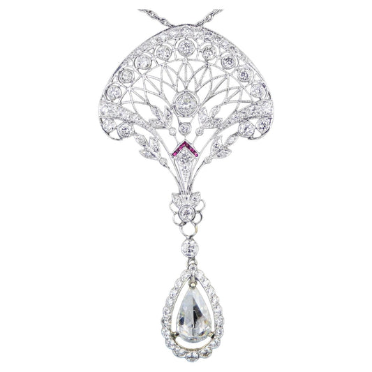 A Fine Belle Epoque Revival Platinum Diamond Pendant Necklace