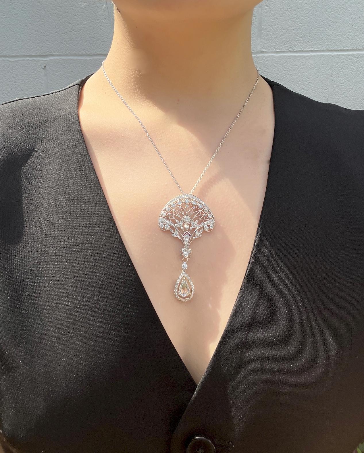 A Fine Belle Epoque Revival Platinum Diamond Pendant Necklace