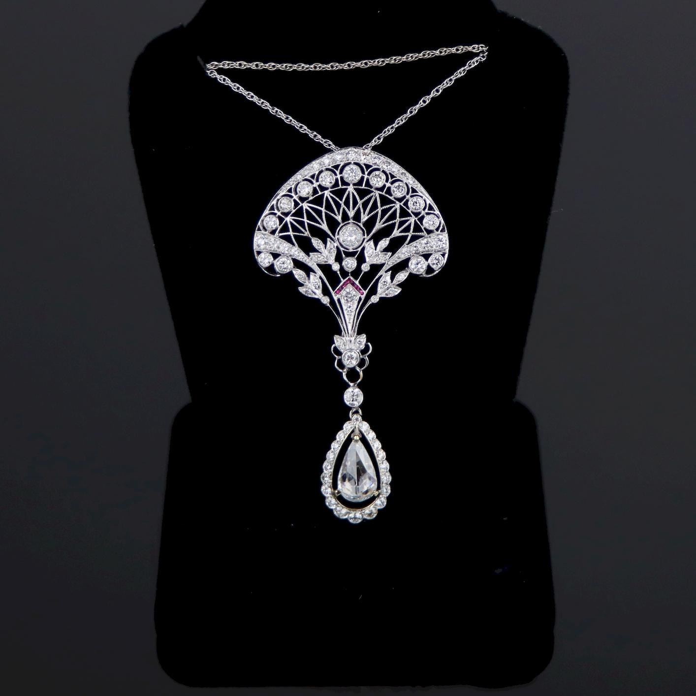 A Fine Belle Epoque Revival Platinum Diamond Pendant Necklace