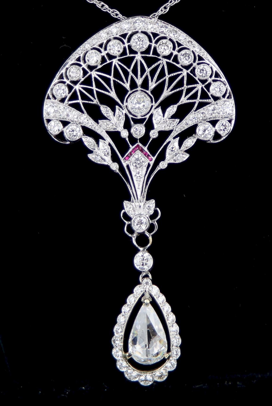 A Fine Belle Epoque Revival Platinum Diamond Pendant Necklace