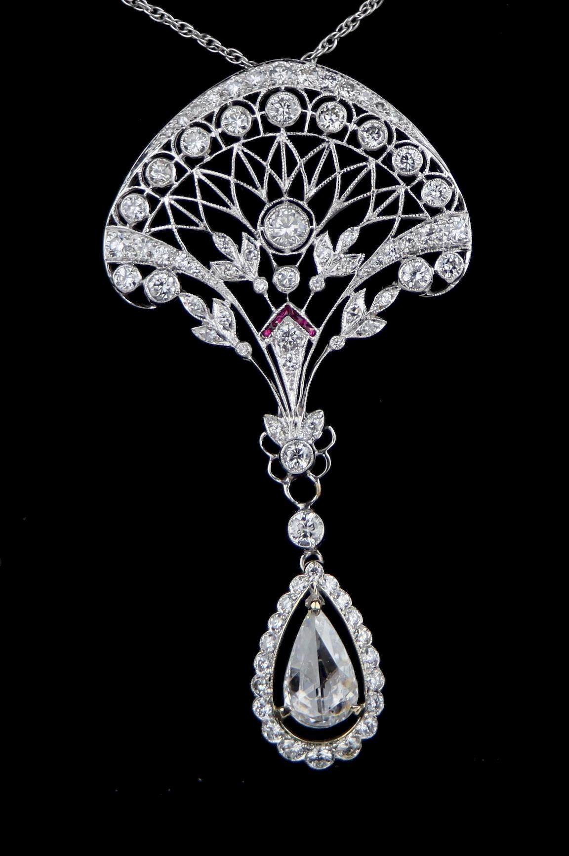 A Fine Belle Epoque Revival Platinum Diamond Pendant Necklace