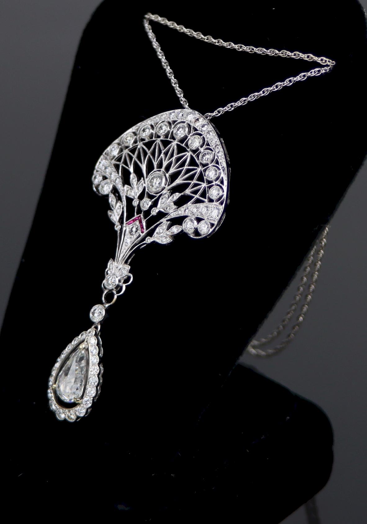 A Fine Belle Epoque Revival Platinum Diamond Pendant Necklace