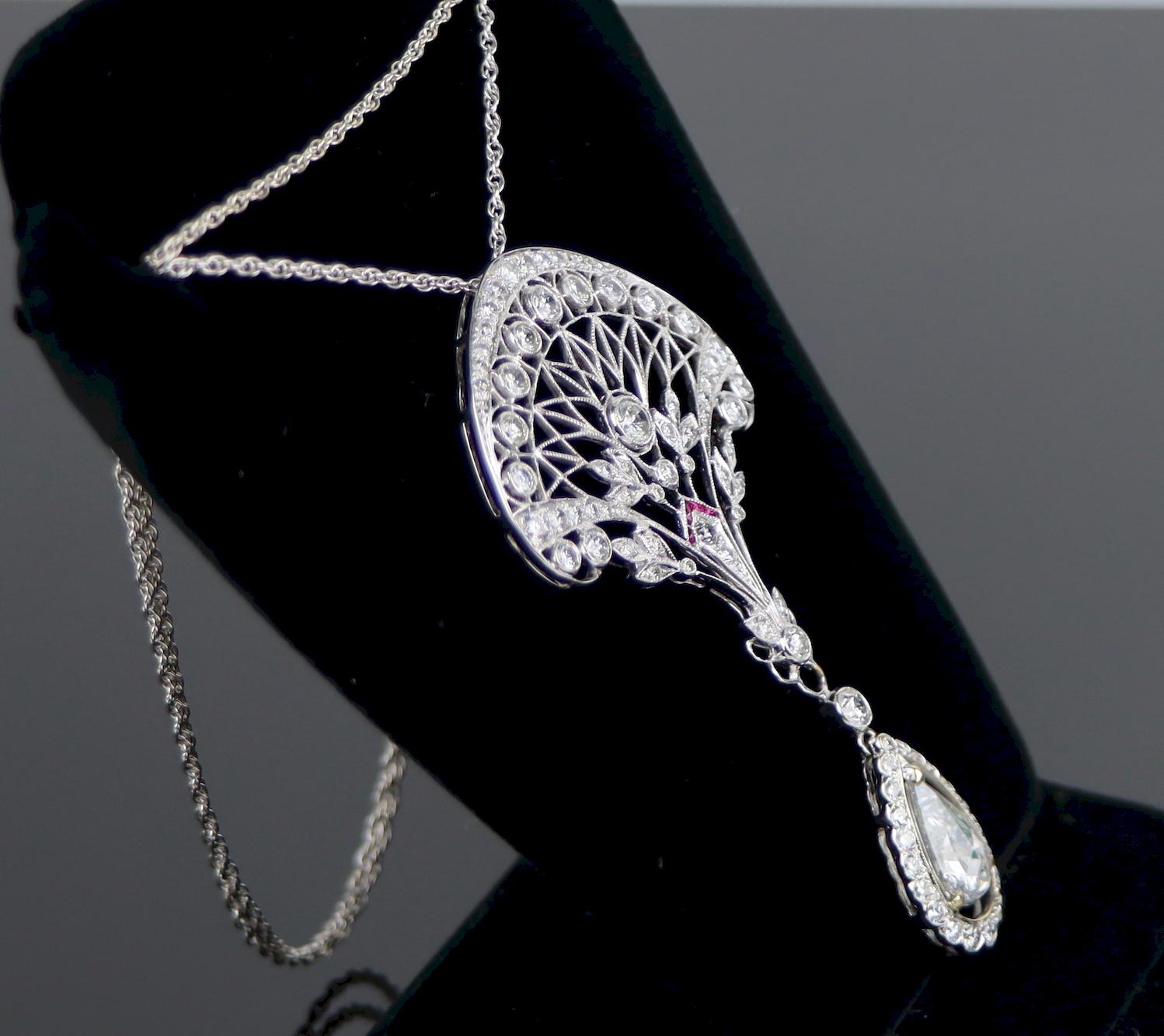 A Fine Belle Epoque Revival Platinum Diamond Pendant Necklace