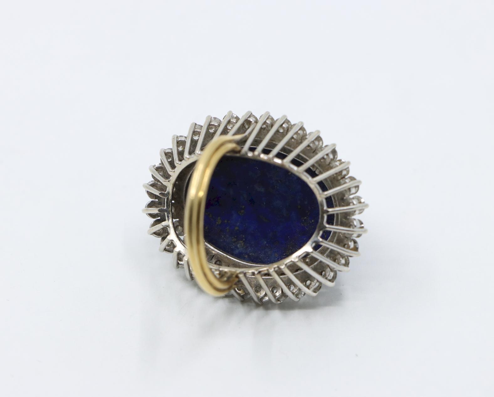 Large 14K Gold Lapis Lazuli Diamonds Ring