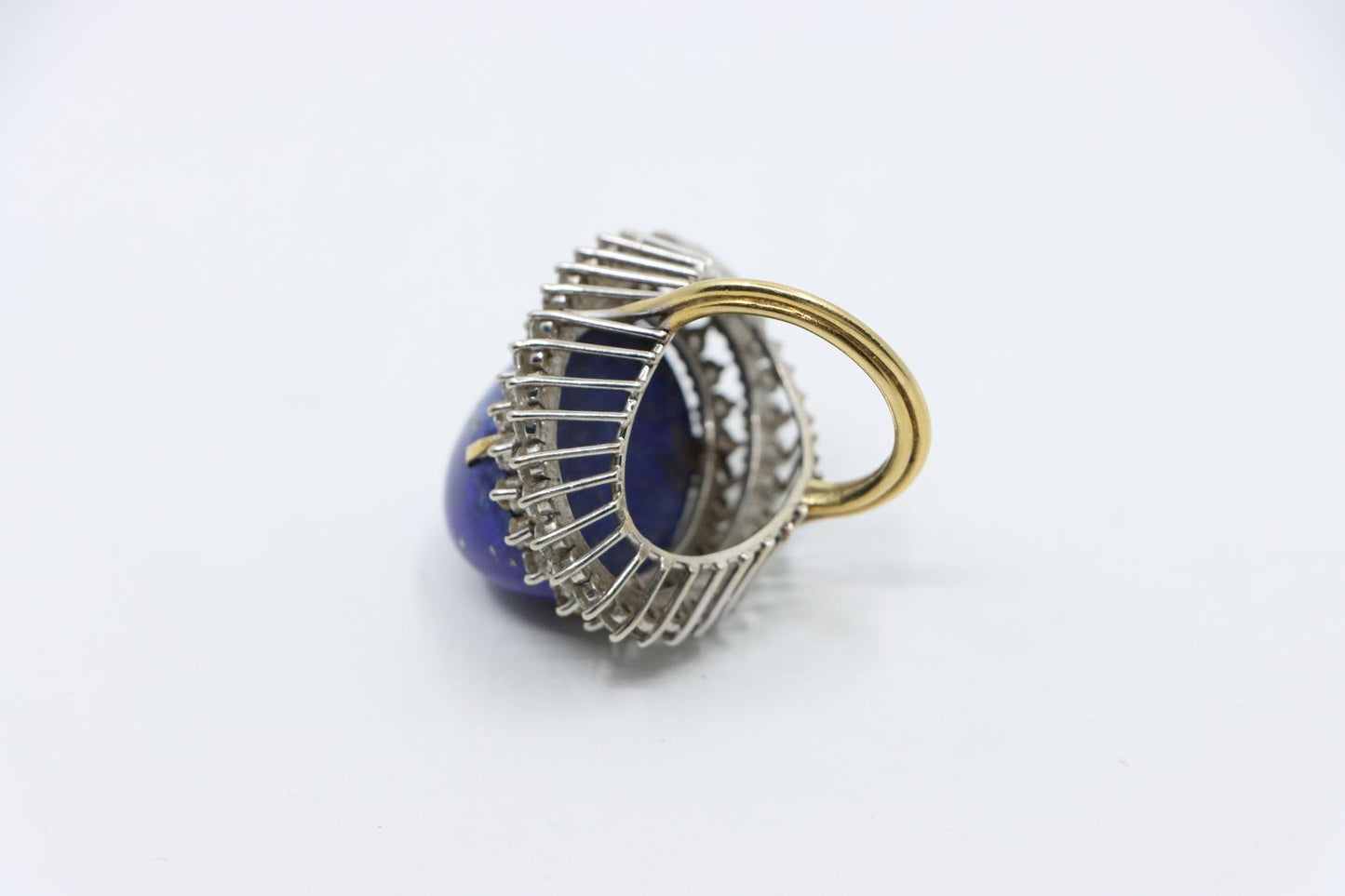 Large 14K Gold Lapis Lazuli Diamonds Ring