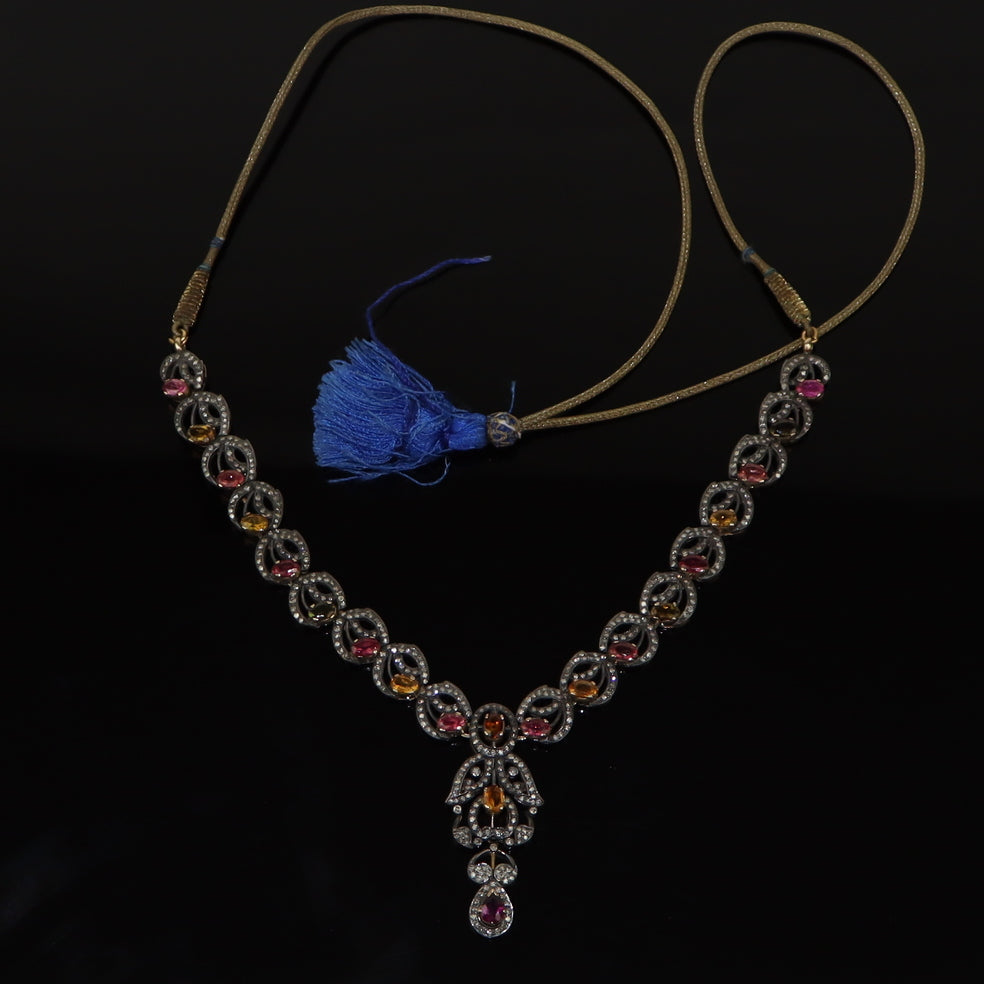 Antique Gold & Silver Gemstone Diamond Necklace