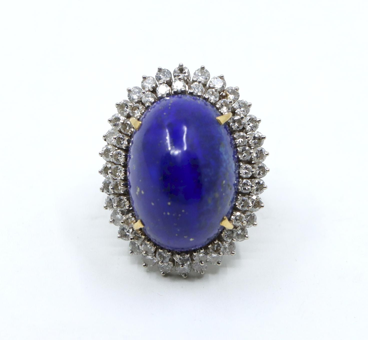 Large 14K Gold Lapis Lazuli Diamonds Ring