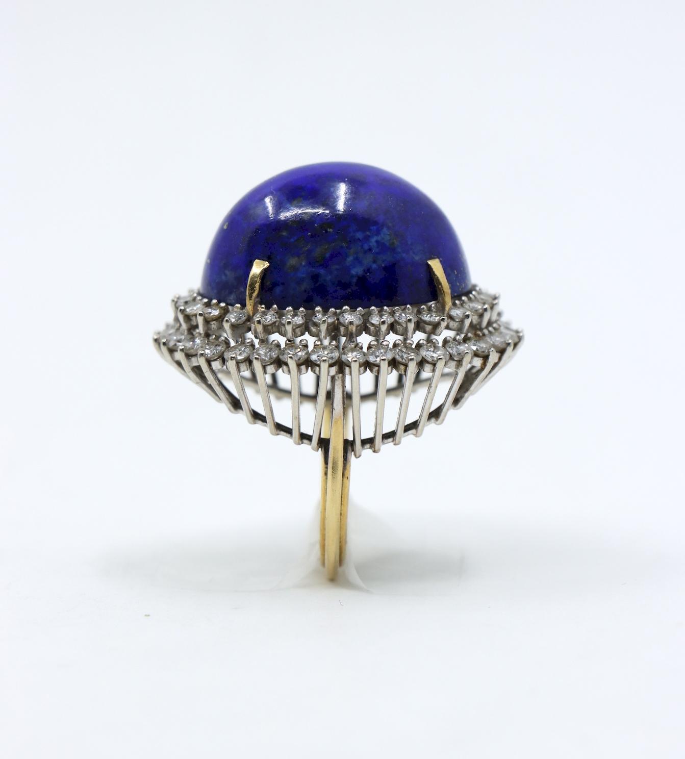 Large 14K Gold Lapis Lazuli Diamonds Ring