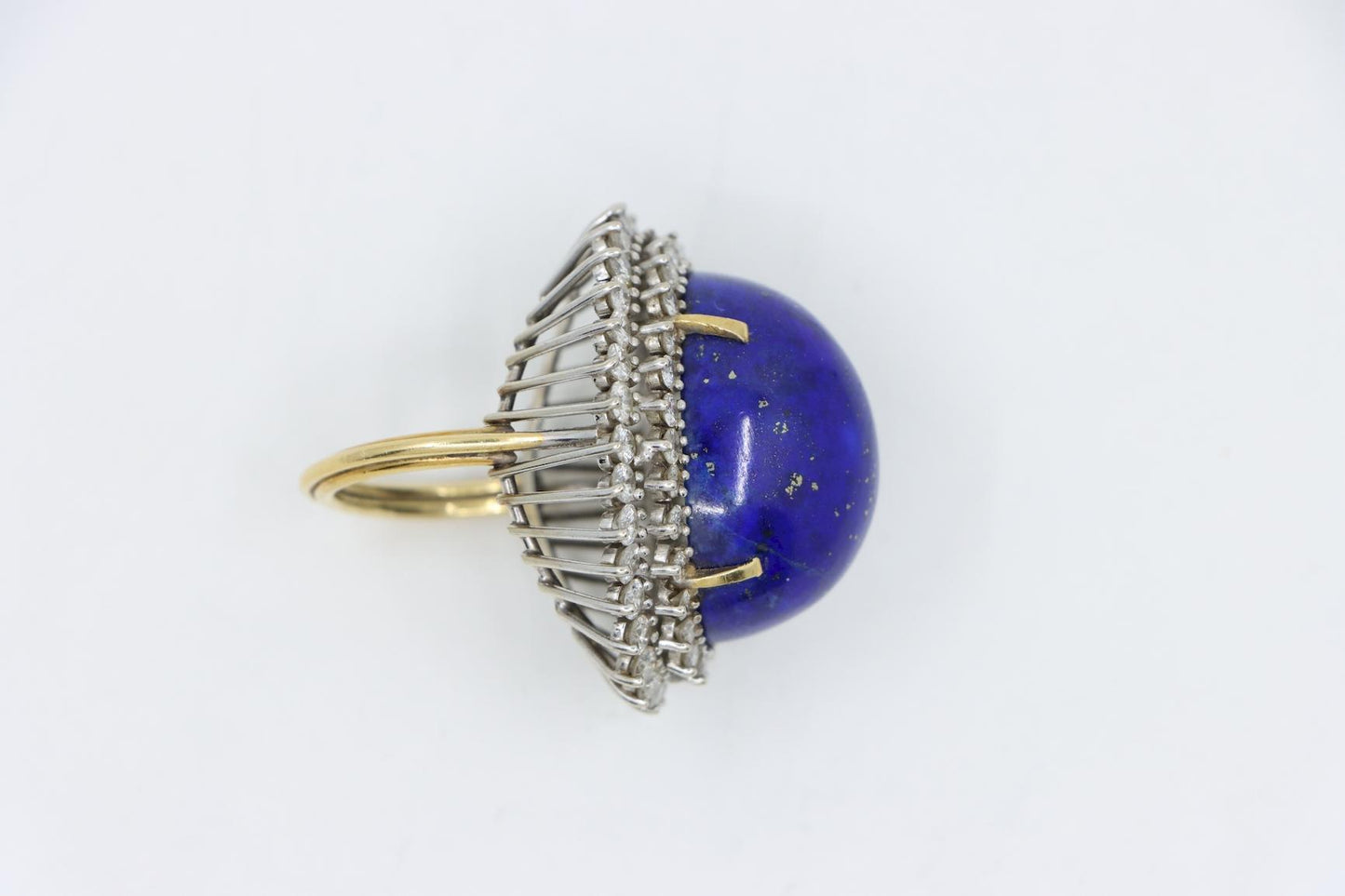 Large 14K Gold Lapis Lazuli Diamonds Ring