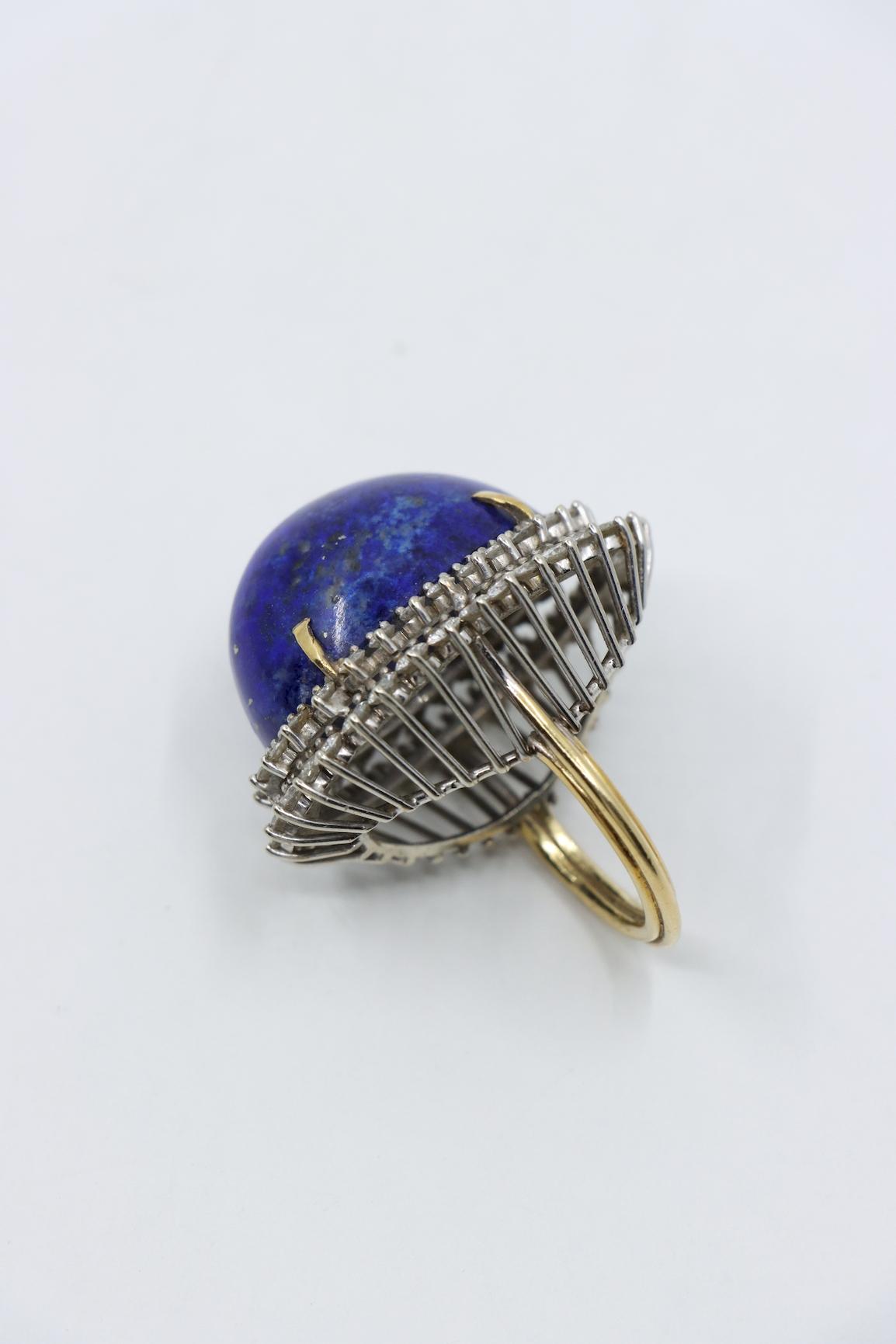 Large 14K Gold Lapis Lazuli Diamonds Ring