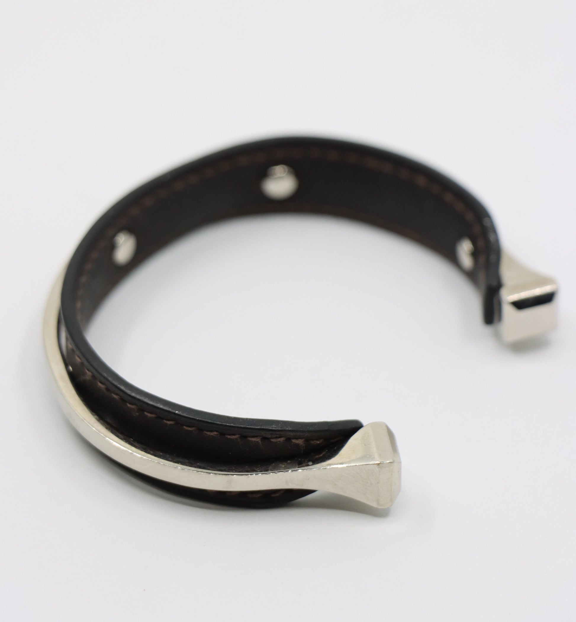 Vintage Hermes Black Leather Horseshoe Cuff Bracelet