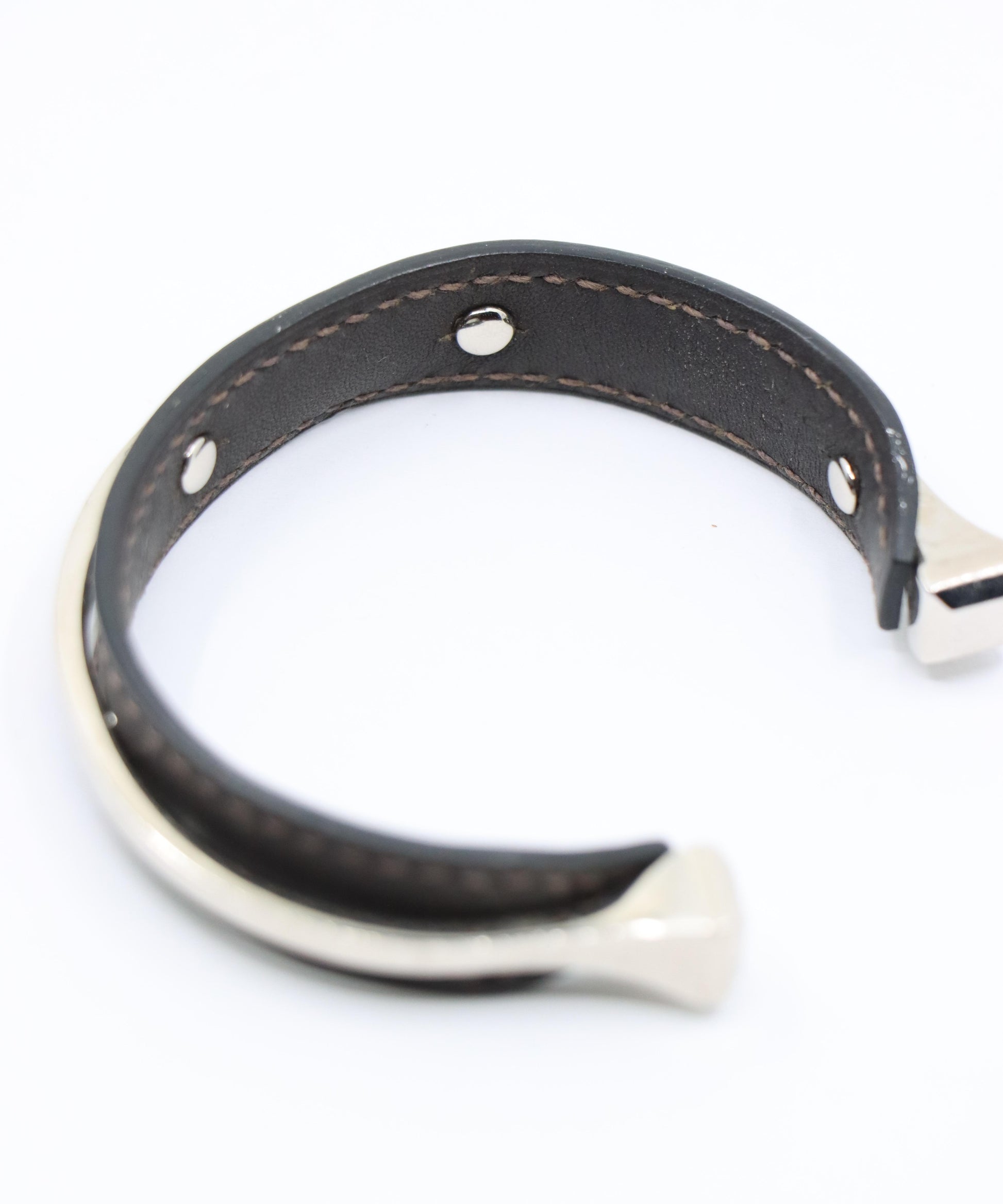 Vintage Hermes Black Leather Horseshoe Cuff Bracelet