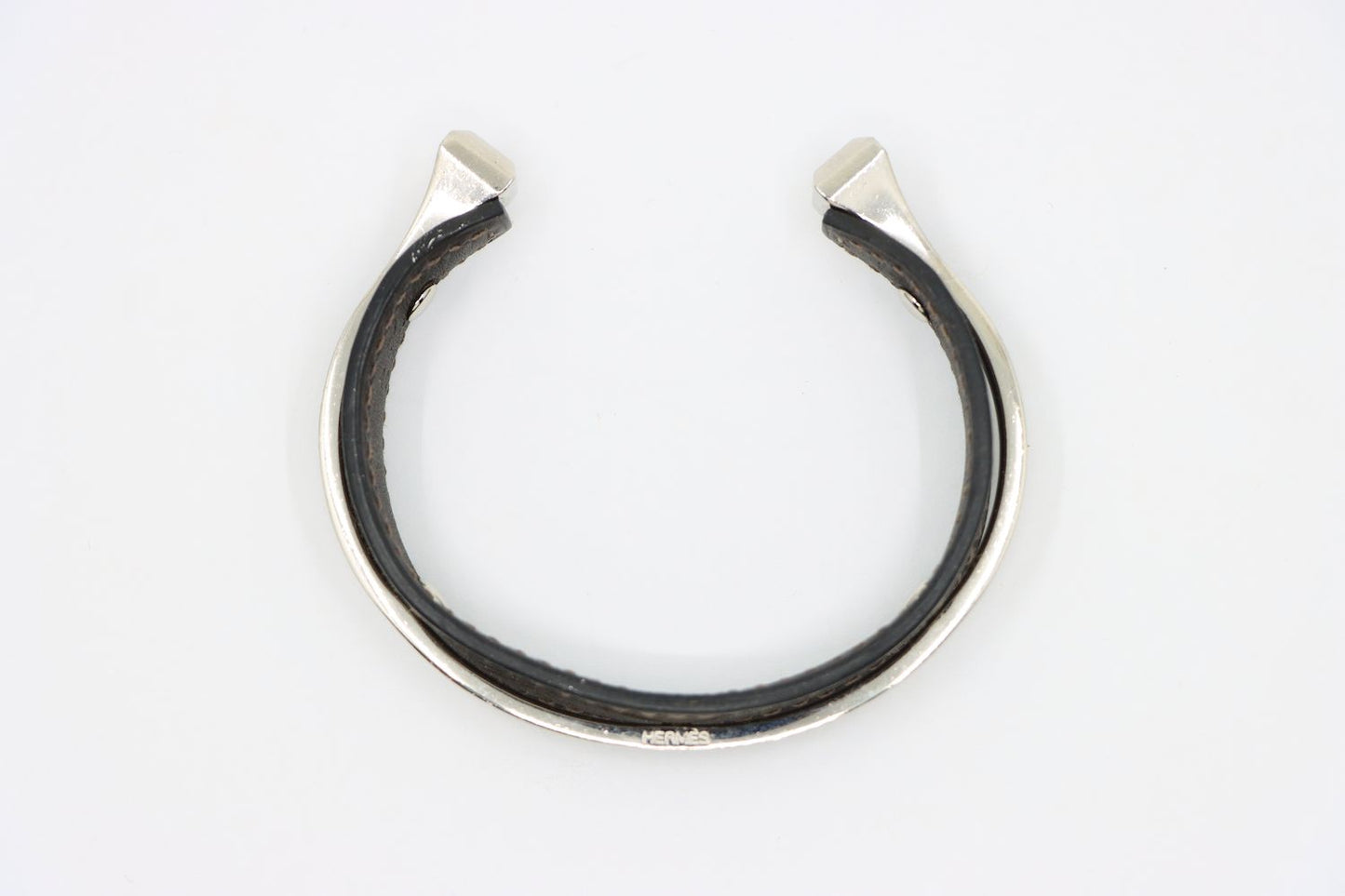 Vintage Hermes Black Leather Horseshoe Cuff Bracelet