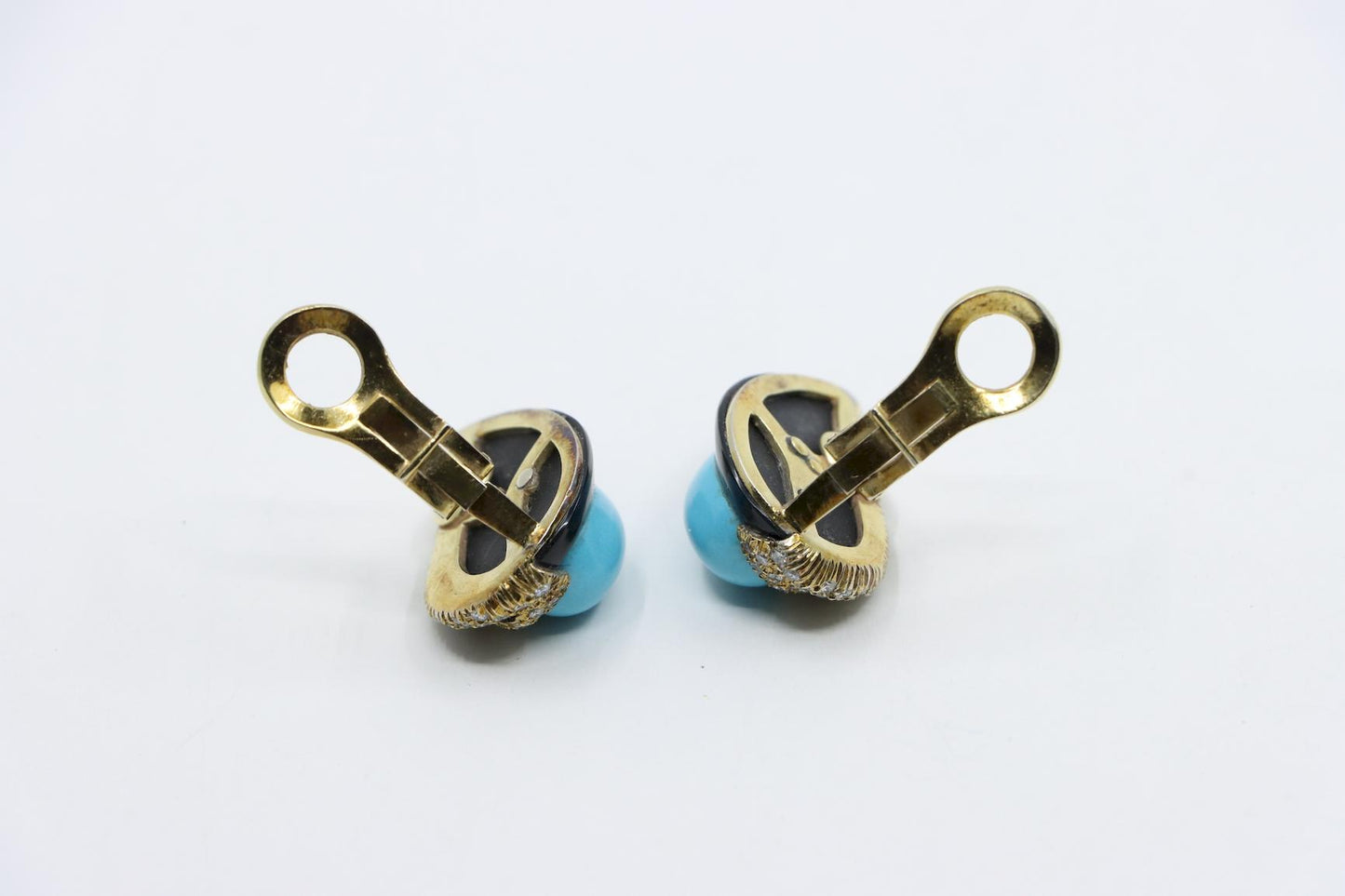 14K Gold Turquoise Onyx Diamond Earrings