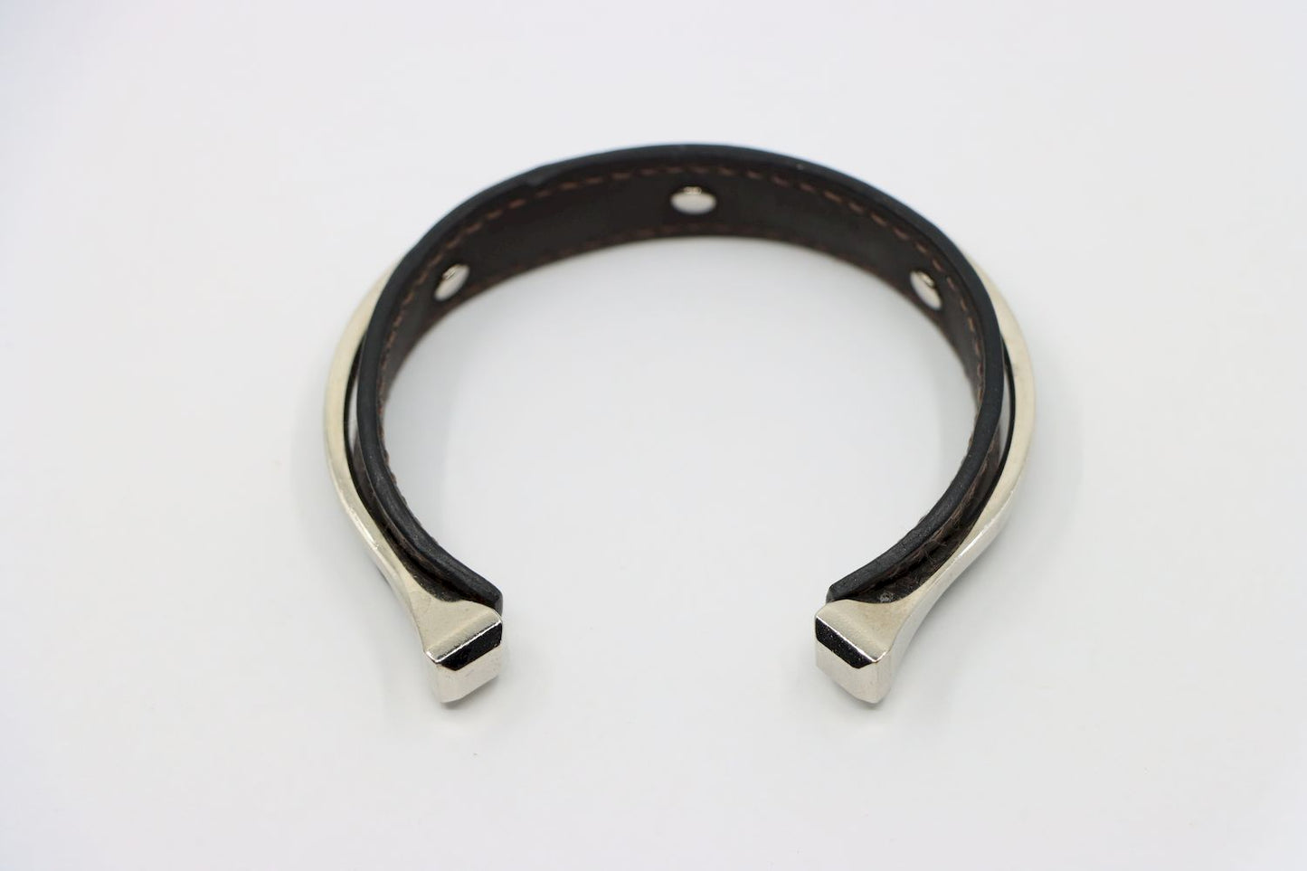 Vintage Hermes Black Leather Horseshoe Cuff Bracelet