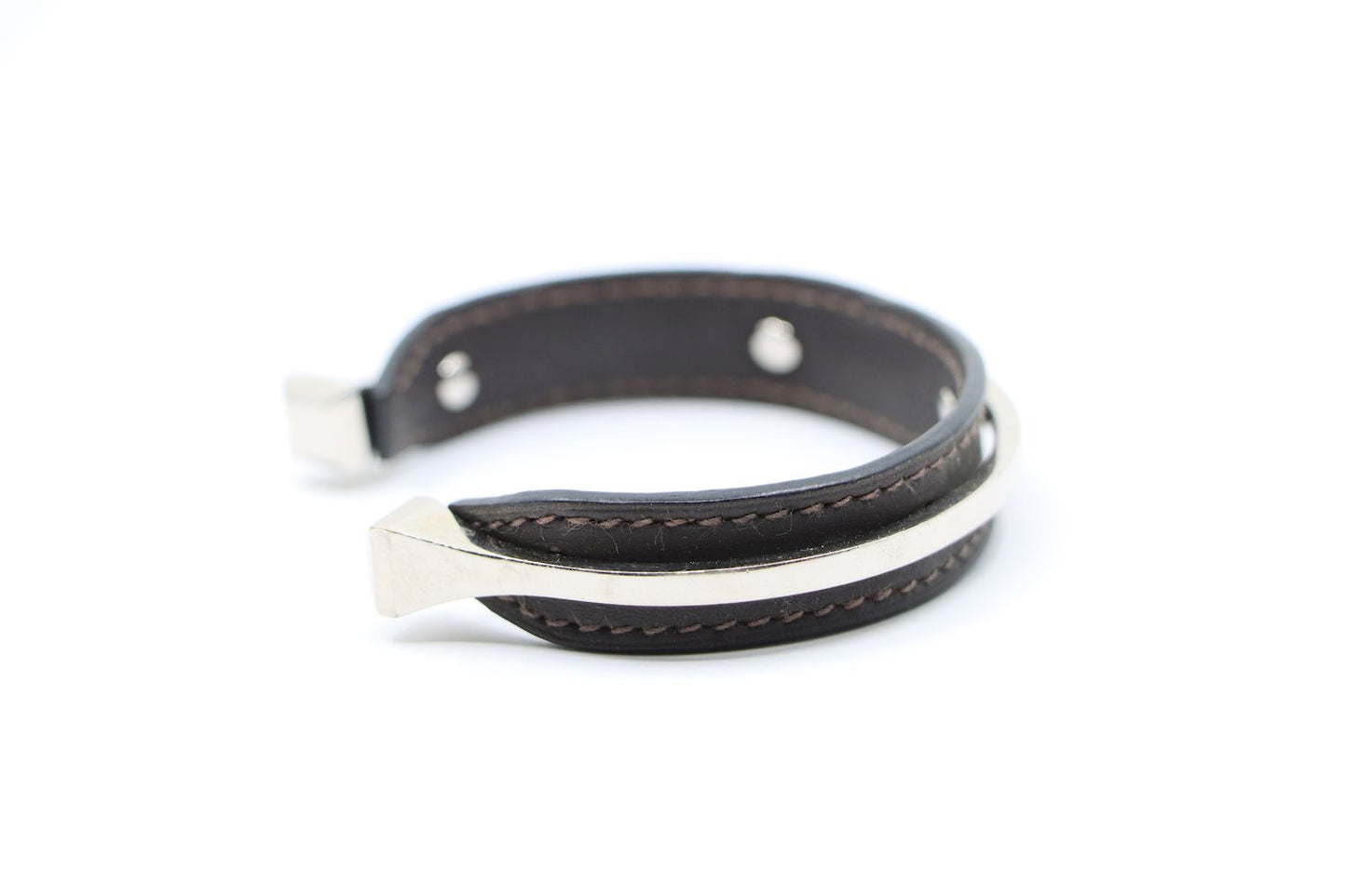 Vintage Hermes Black Leather Horseshoe Cuff Bracelet