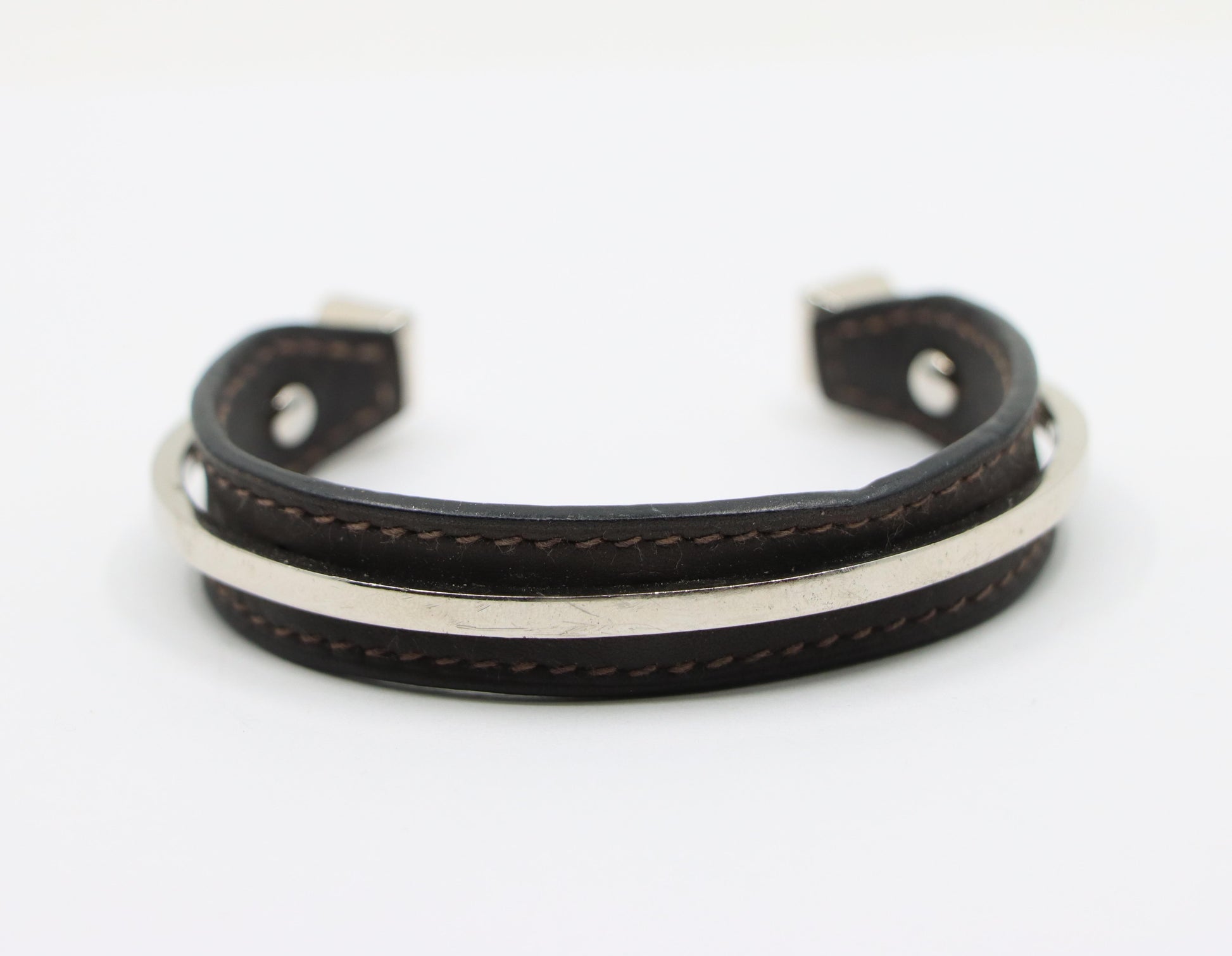 Vintage Hermes Black Leather Horseshoe Cuff Bracelet