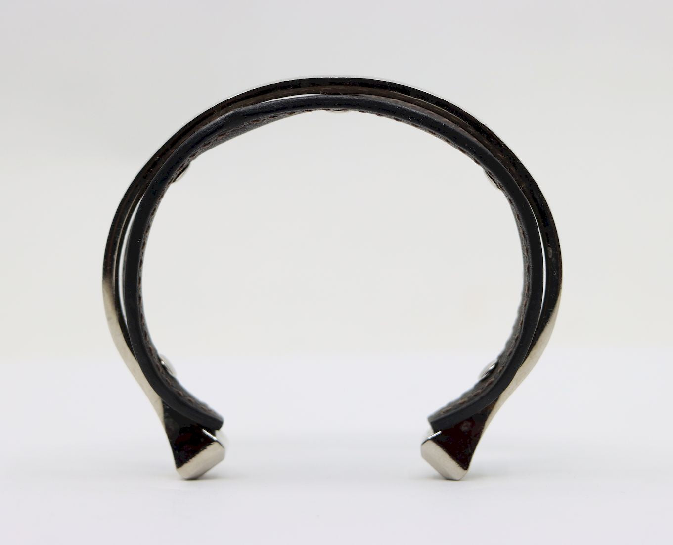 Vintage Hermes Black Leather Horseshoe Cuff Bracelet