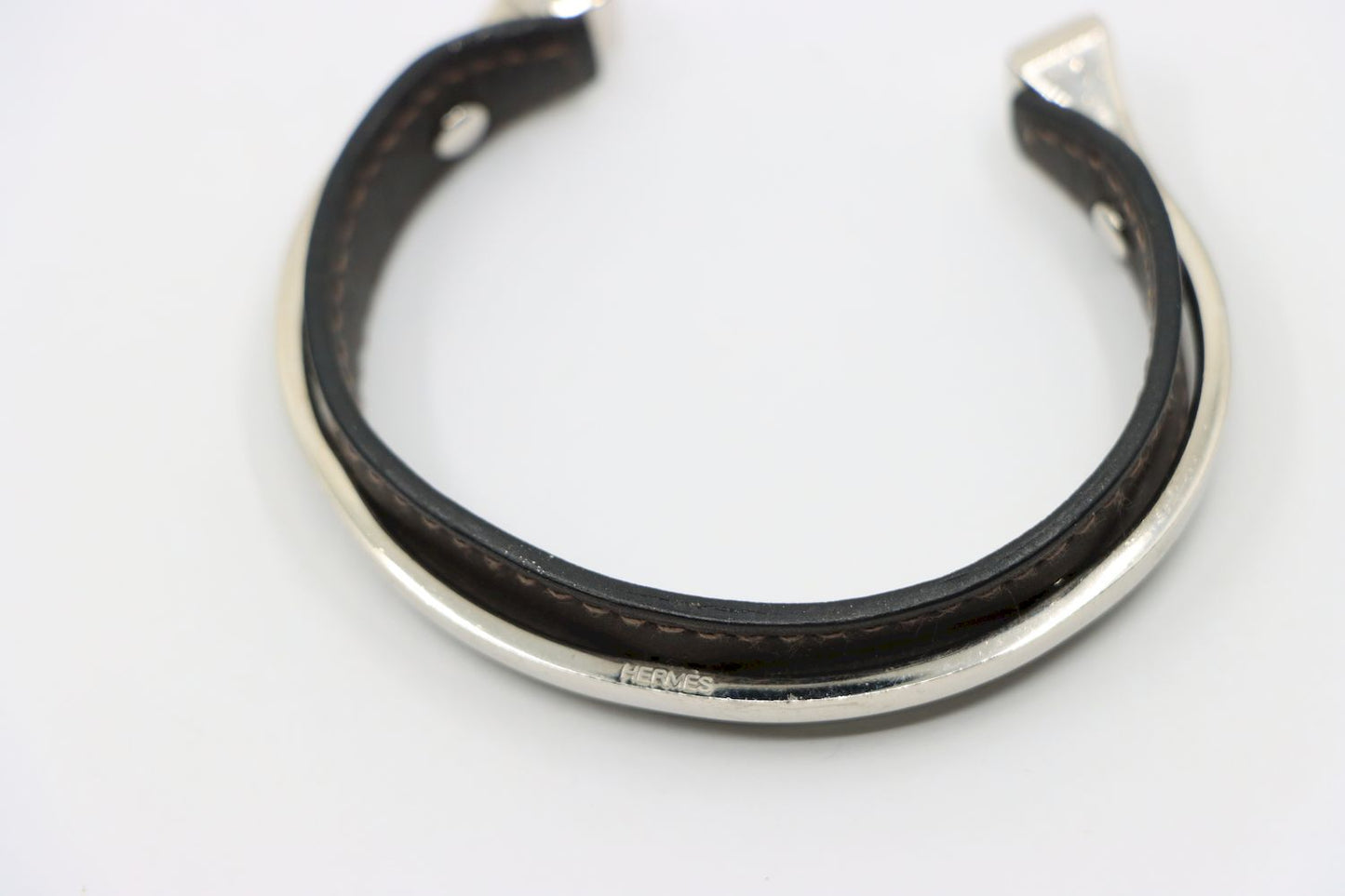 Vintage Hermes Black Leather Horseshoe Cuff Bracelet