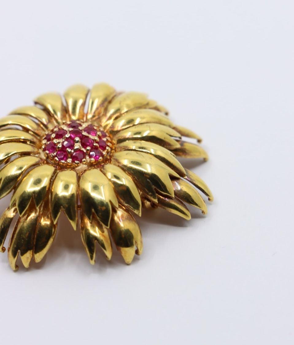 Tiffany & Co. 18K Ruby Flower Brooch