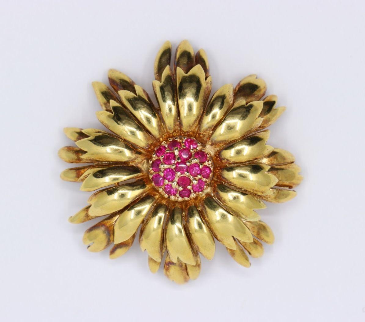 Tiffany & Co. 18K Ruby Flower Brooch