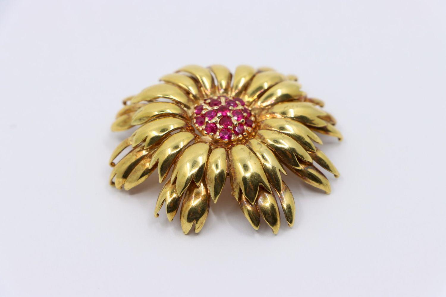 Tiffany & Co. 18K Ruby Flower Brooch