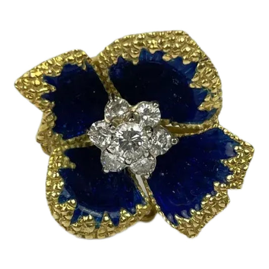 Vintage Italian Corletto 18k Gold Diamond Enamel Ring