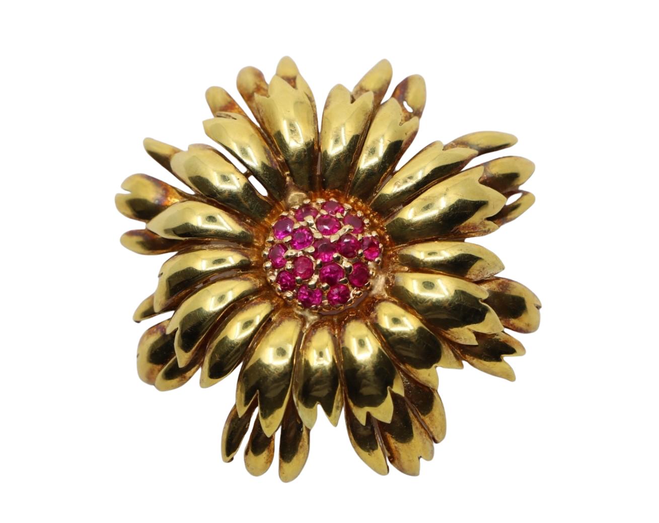 Tiffany & Co. 18K Ruby Flower Brooch