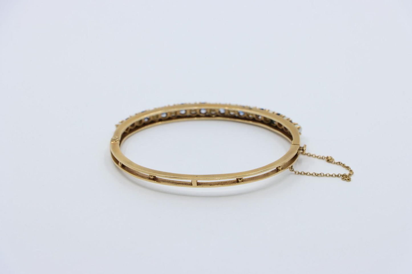 Vintage 14K Gold Sapphire Pearl Bangle Bracelet