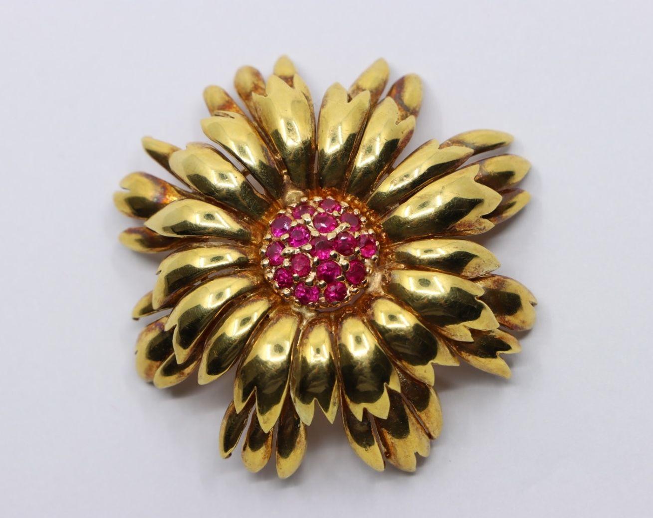 Tiffany & Co. 18K Ruby Flower Brooch