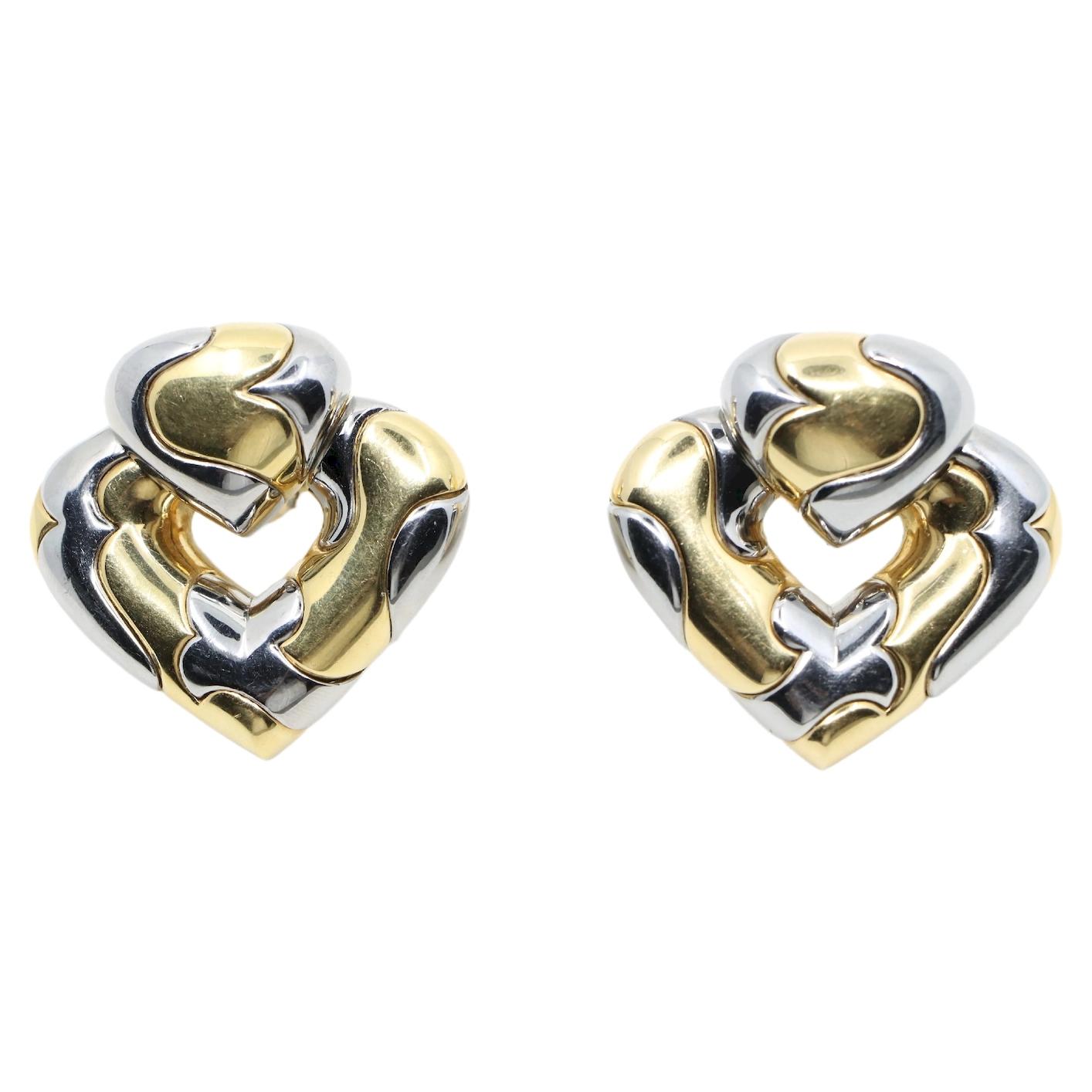 Marina Bulgari 18K Gold & Sterling Silver Heart Earrings