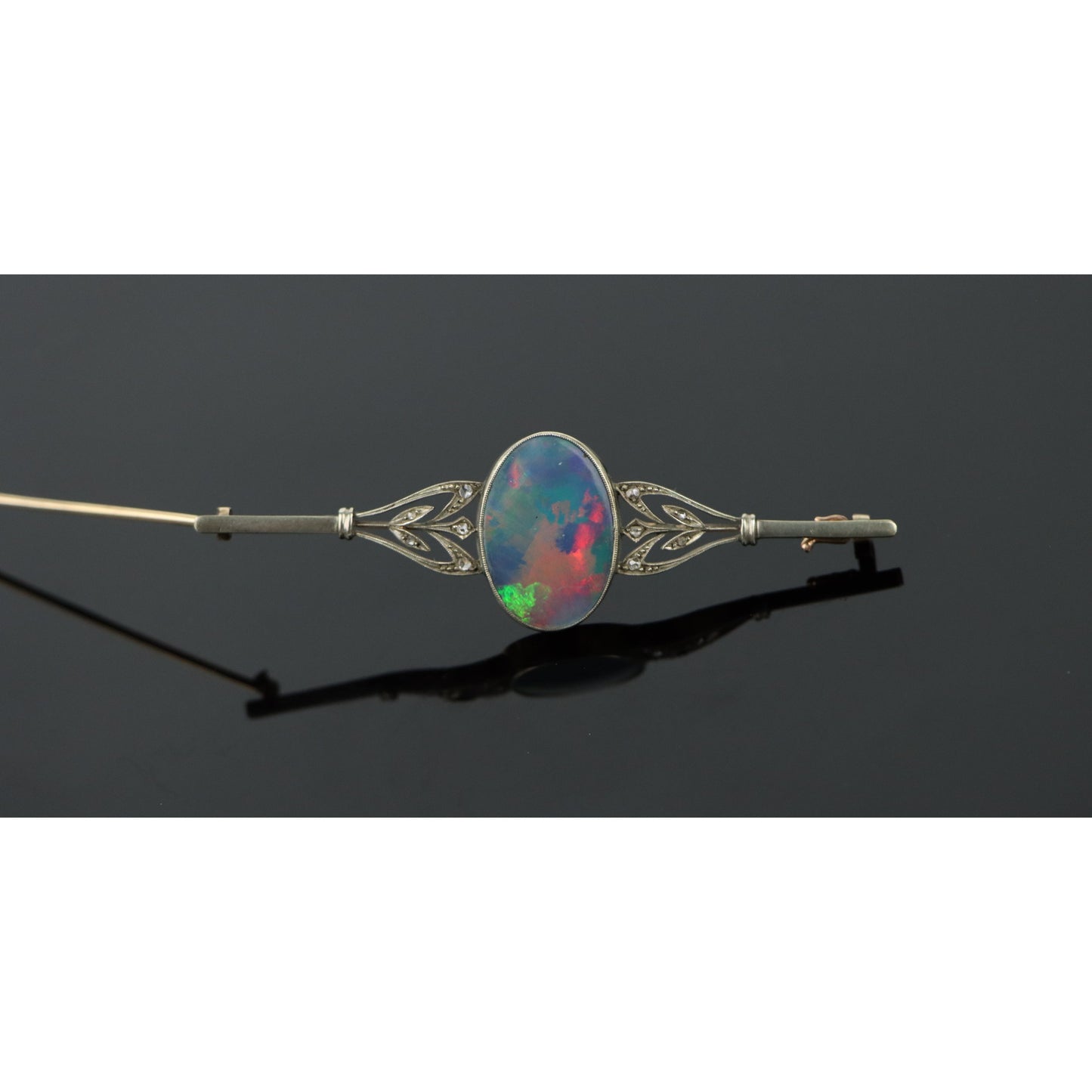 Gold & Silver Opal Brooch Pin