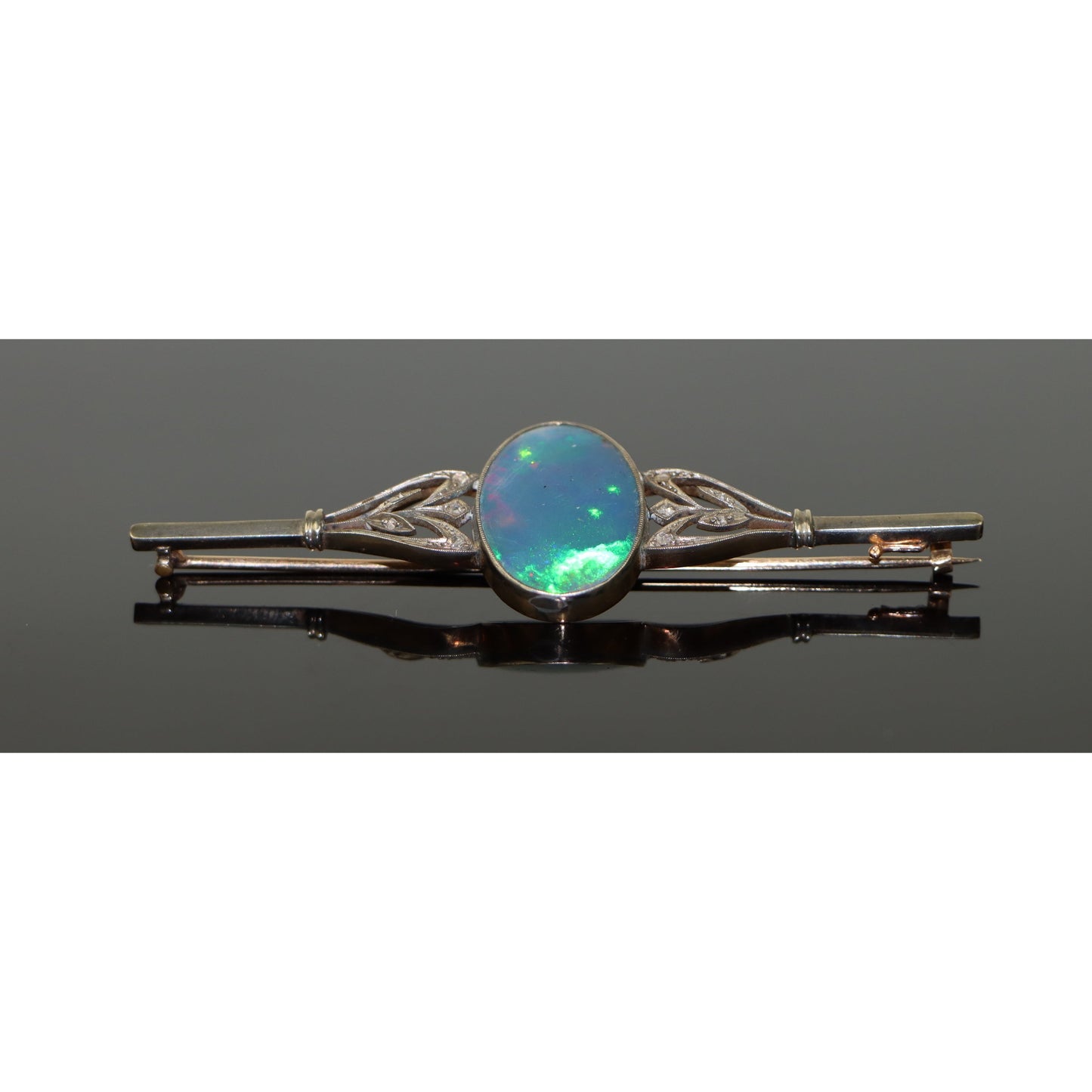 Gold & Silver Opal Brooch Pin