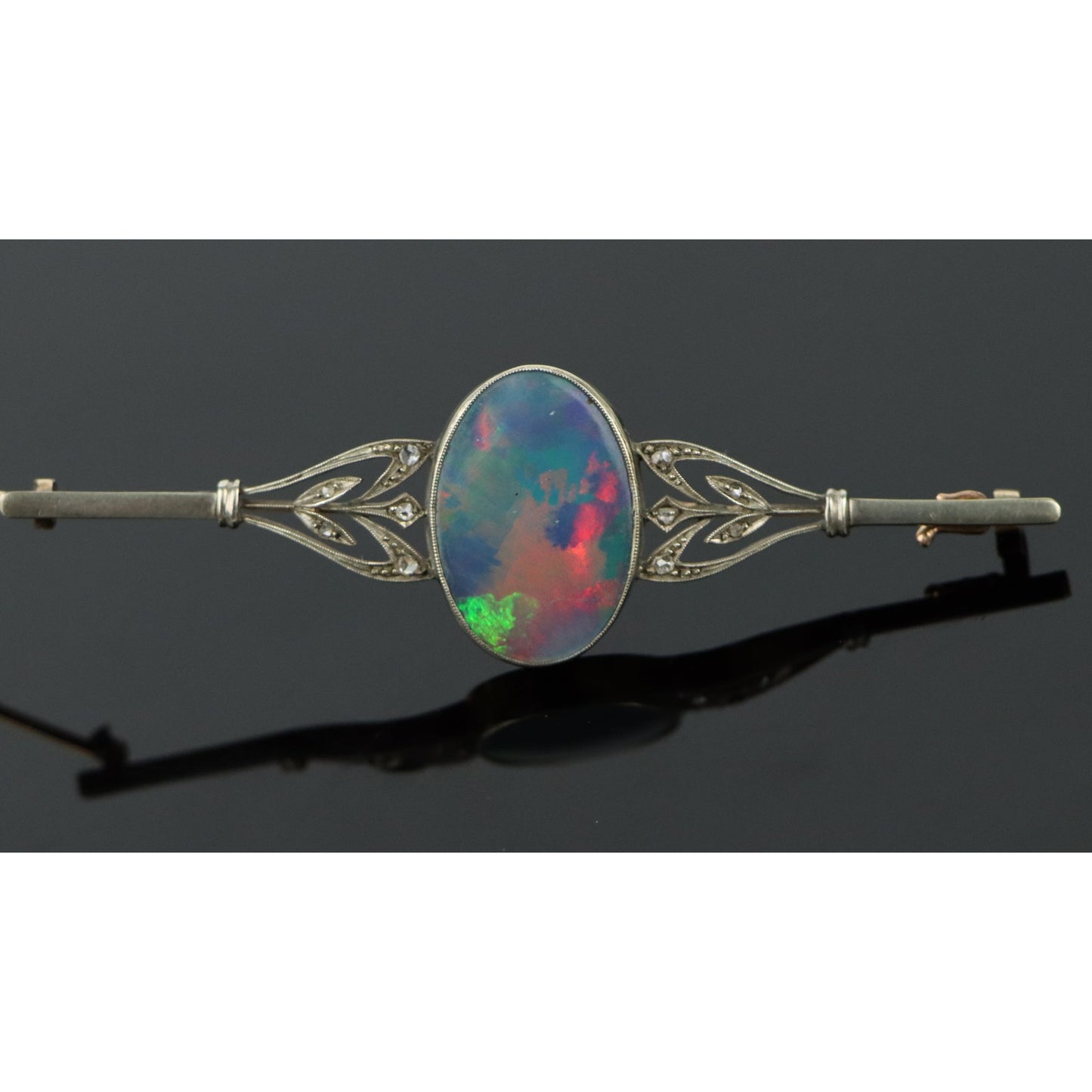 Gold & Silver Opal Brooch Pin