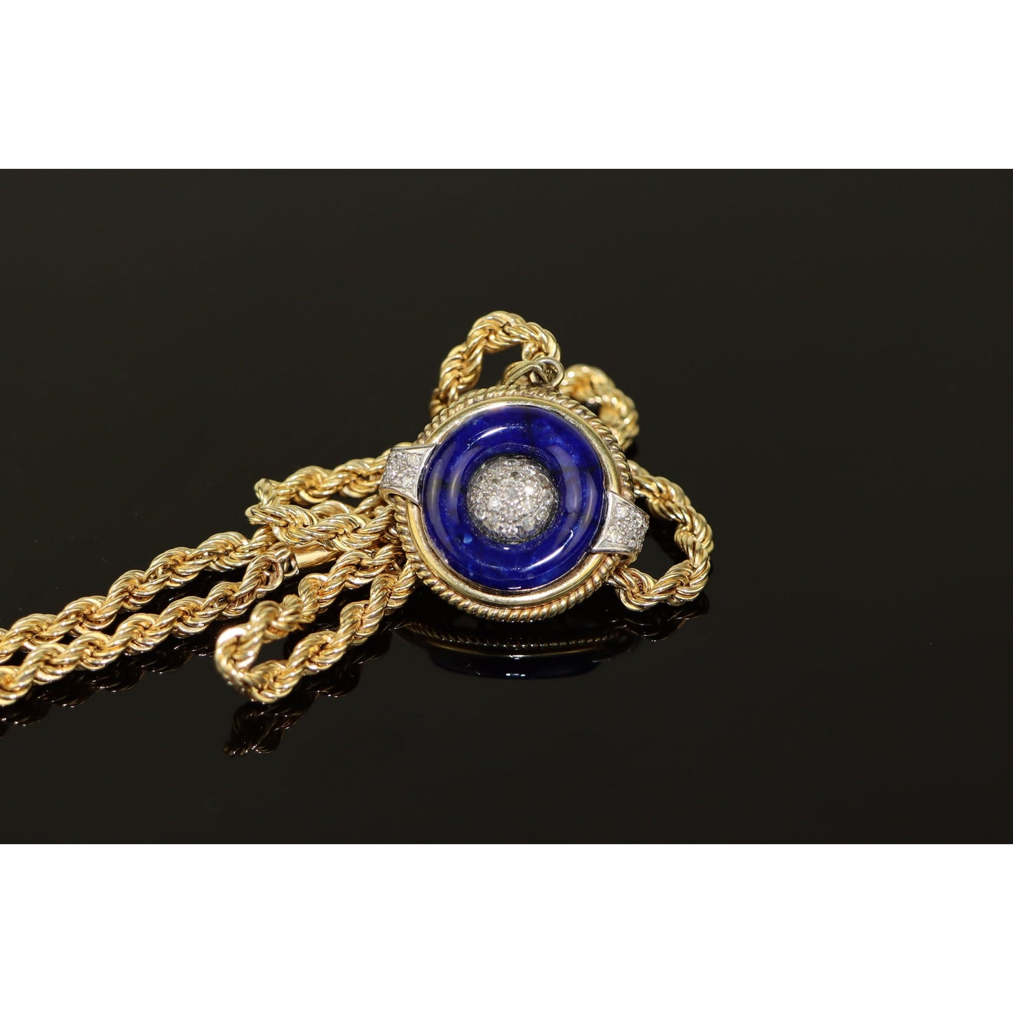 14K Gold Blue Lapis & Diamond Pendant Necklace