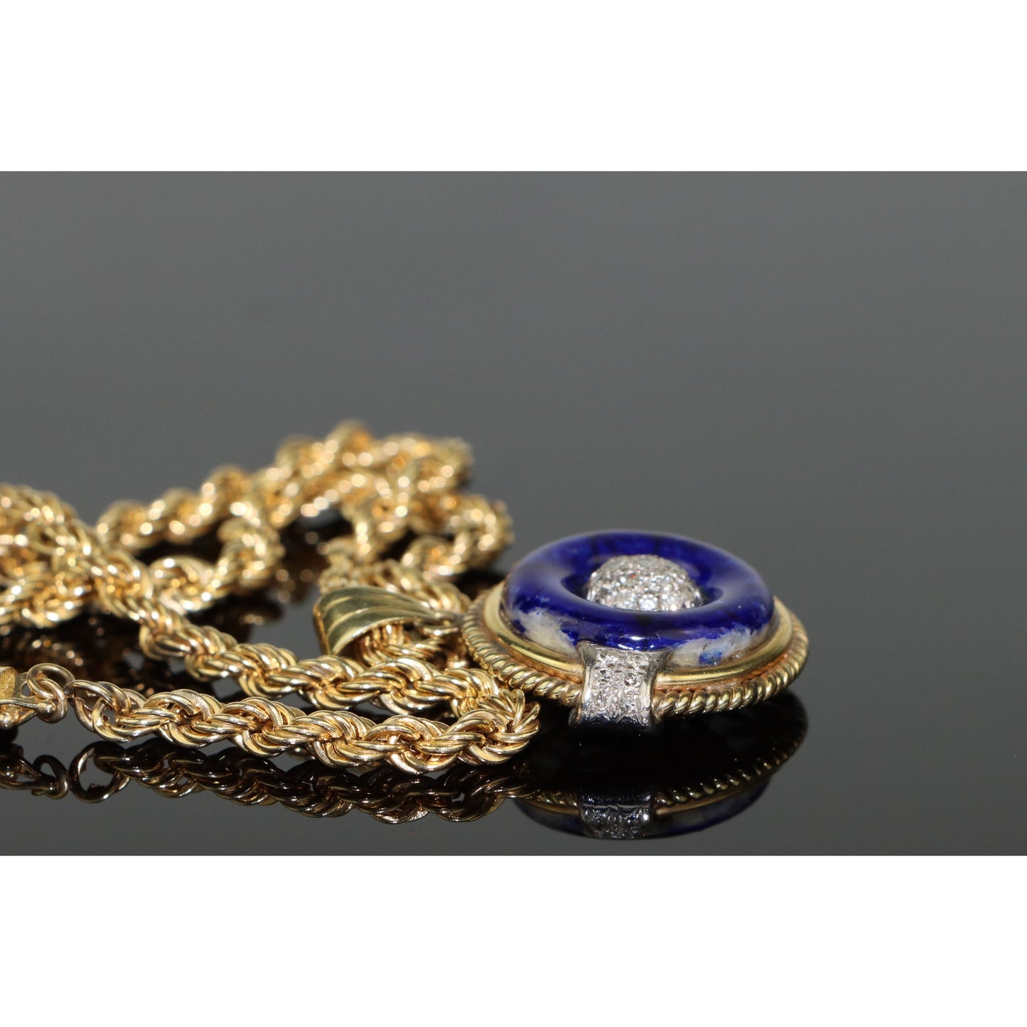 14K Gold Blue Lapis & Diamond Pendant Necklace