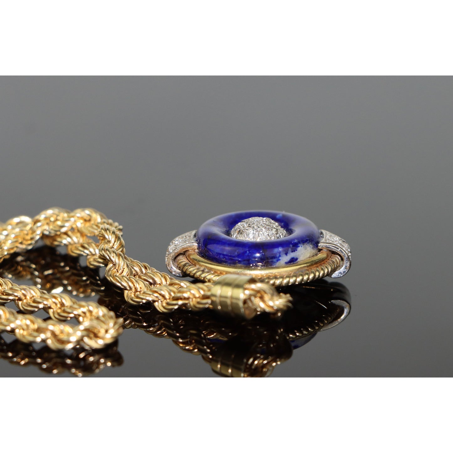 14K Gold Blue Lapis & Diamond Pendant Necklace