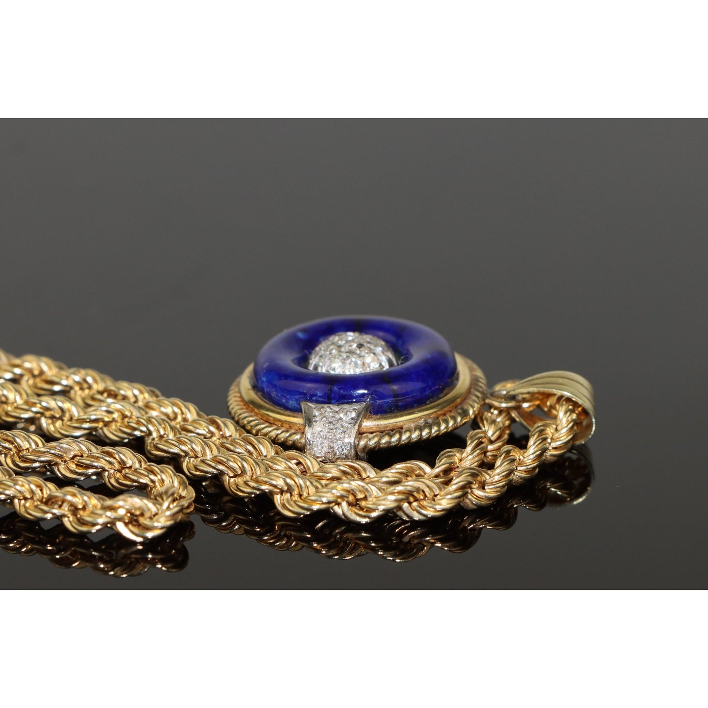 14K Gold Blue Lapis & Diamond Pendant Necklace