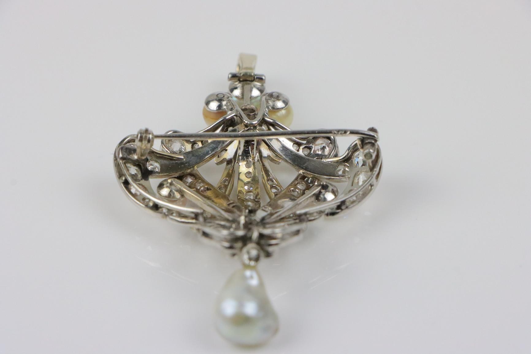 Vintage 18K White Gold Diamond Pearl Brooch