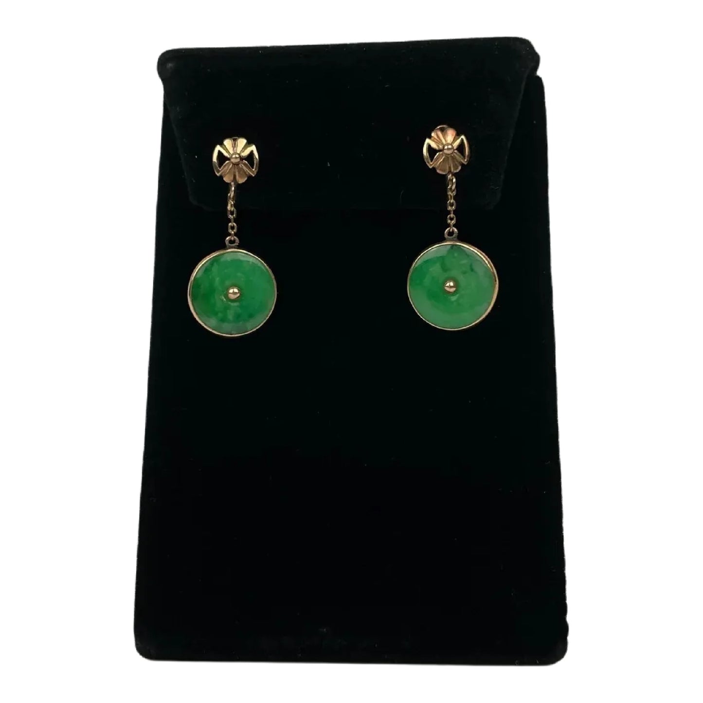 Vintage Pair of 14k Gold Jadeite Earrings