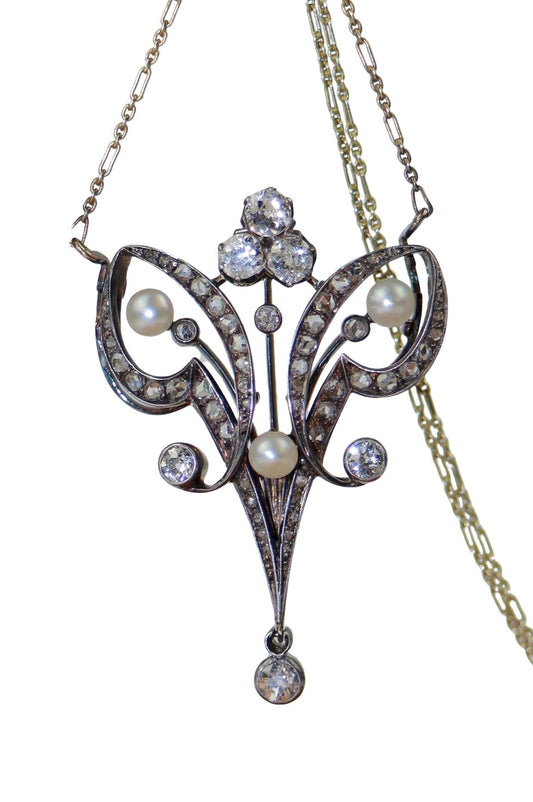 Victorian Pearl and Diamond Pendant Necklace