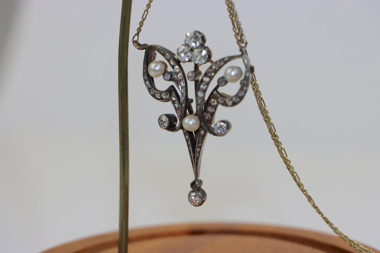 Victorian Pearl and Diamond Pendant Necklace