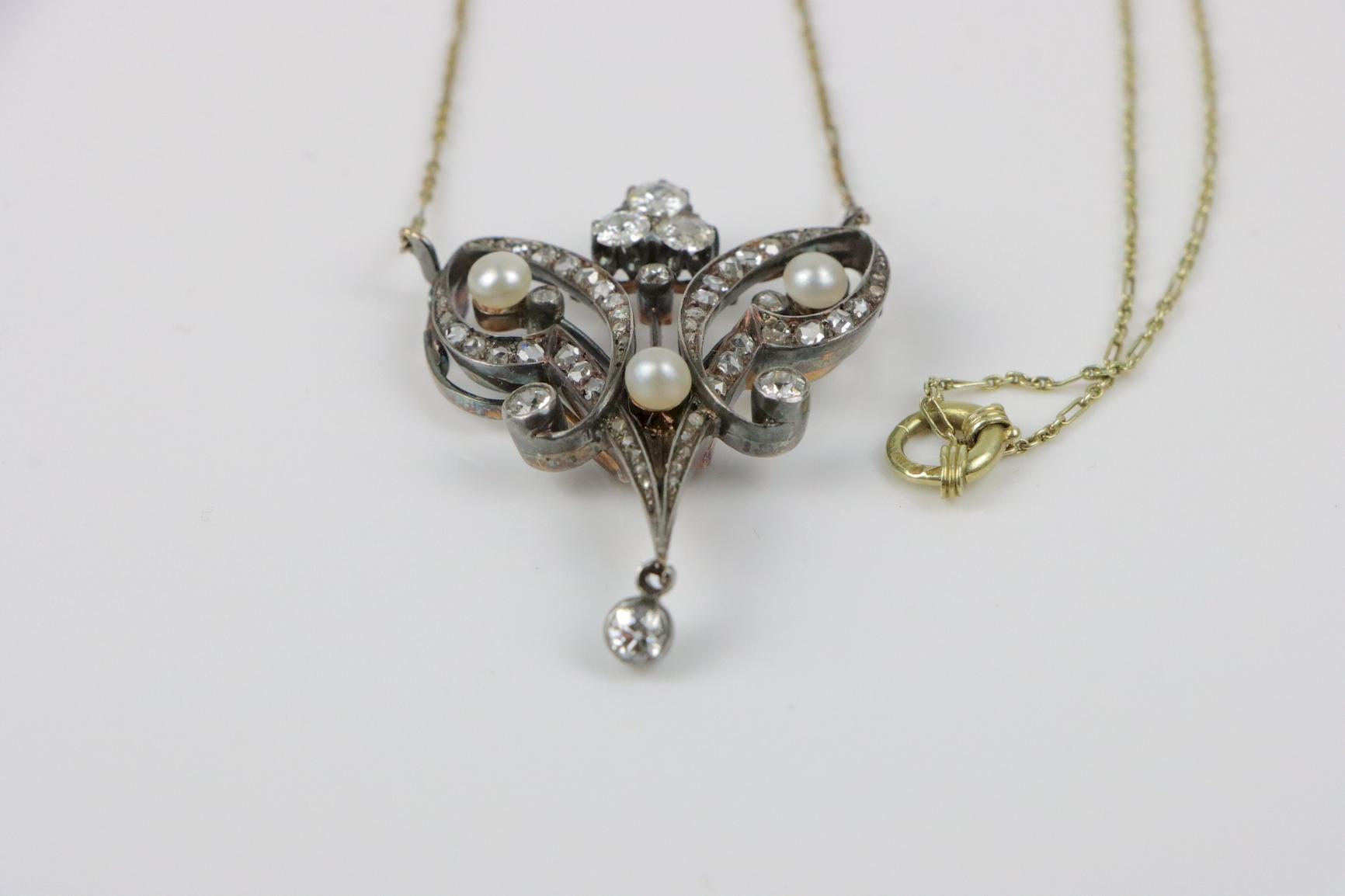 Victorian Pearl and Diamond Pendant Necklace