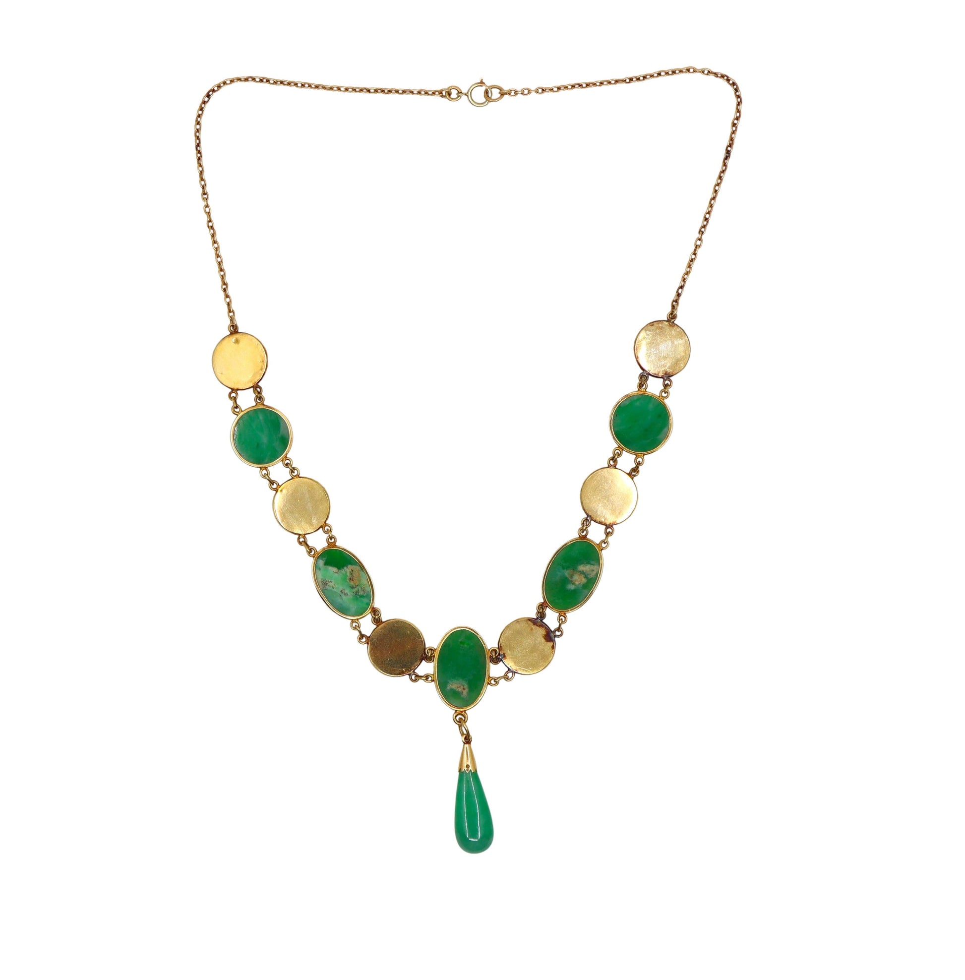 Vintage 14K Gold Jadeite & Chinese Character Medallion Necklace