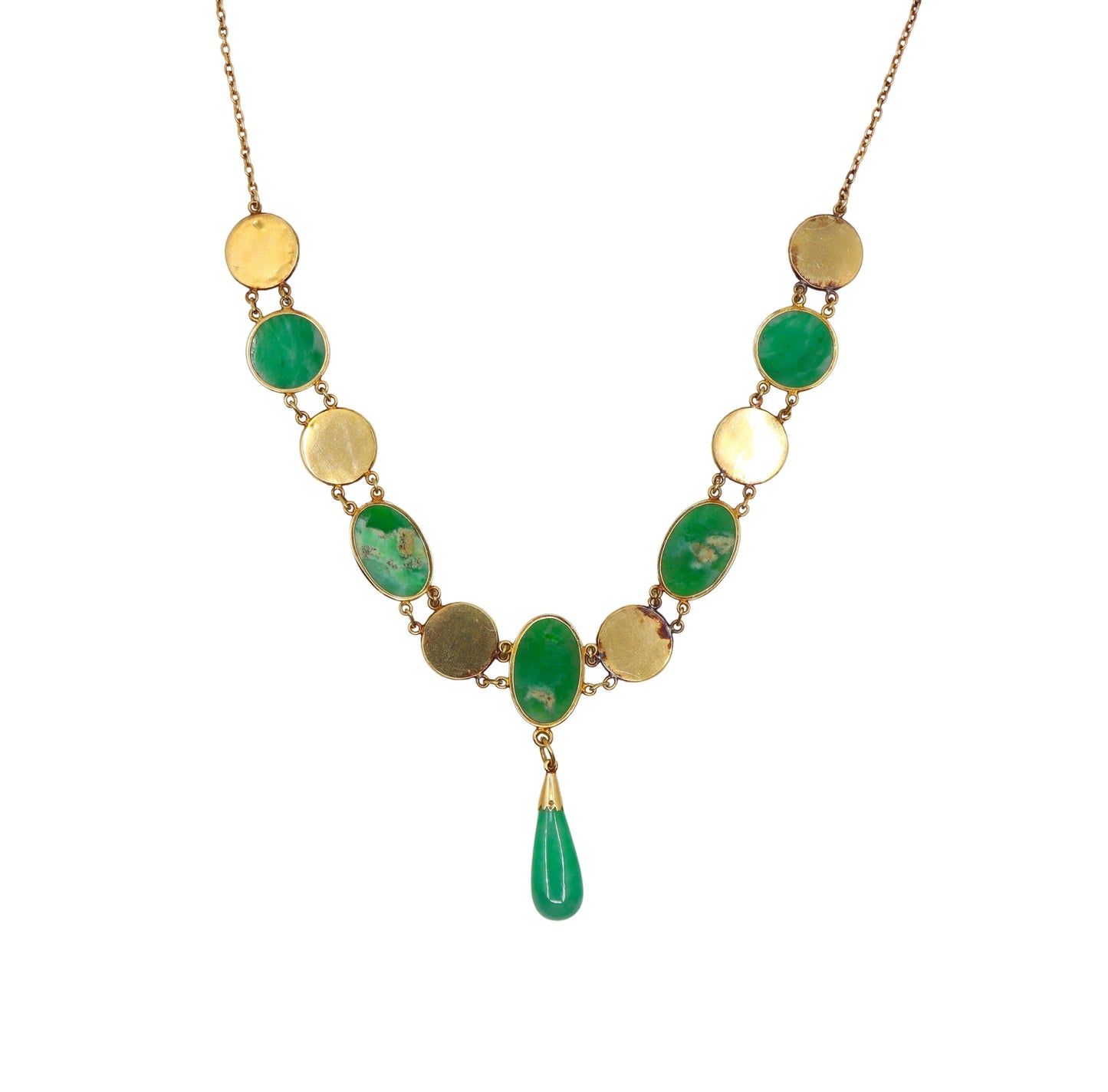 Vintage 14K Gold Jadeite & Chinese Character Medallion Necklace