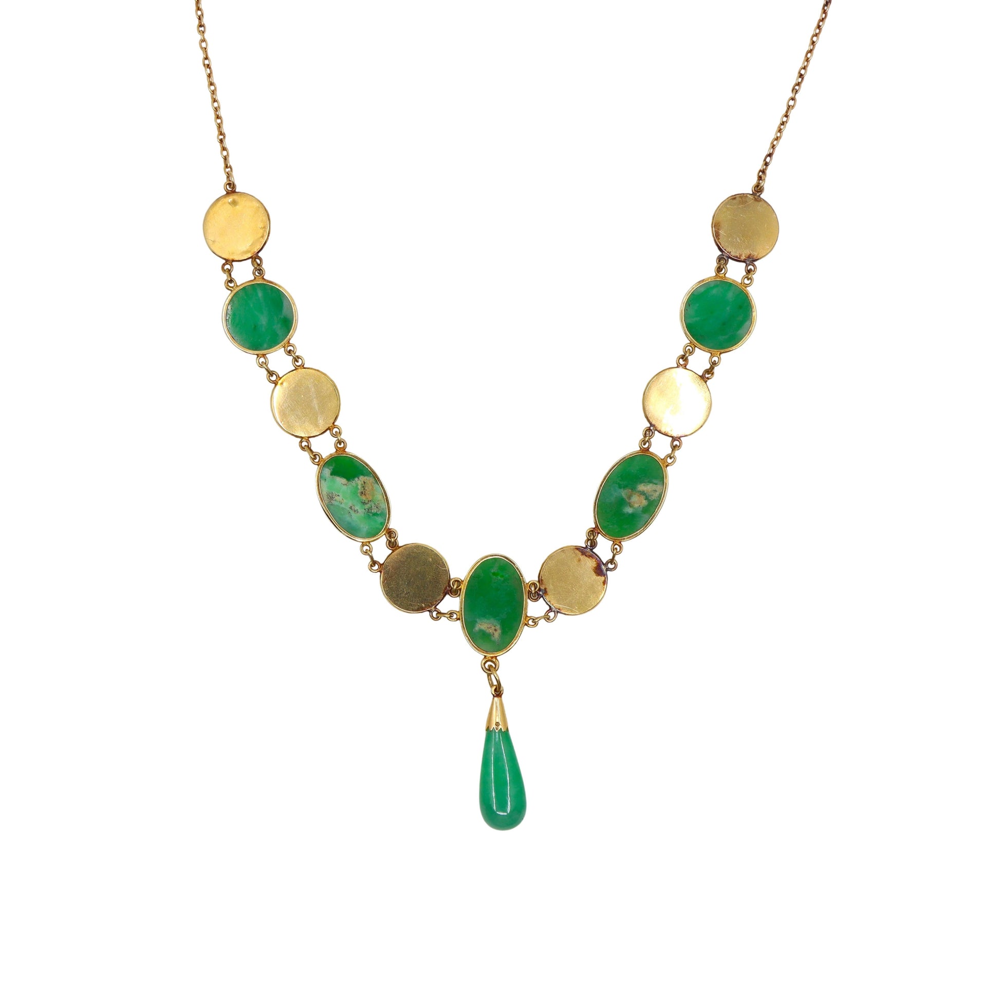 Vintage 14K Gold Jadeite & Chinese Character Medallion Necklace