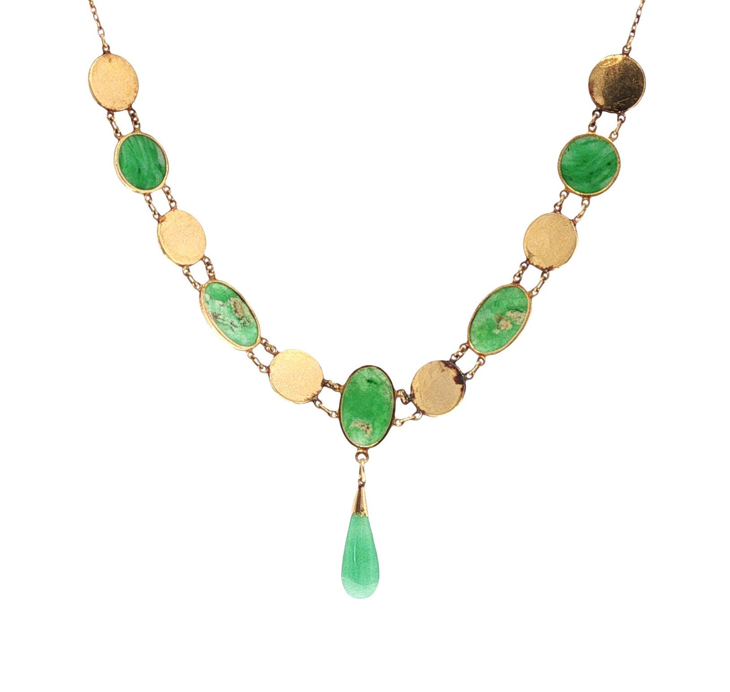 Vintage 14K Gold Jadeite & Chinese Character Medallion Necklace