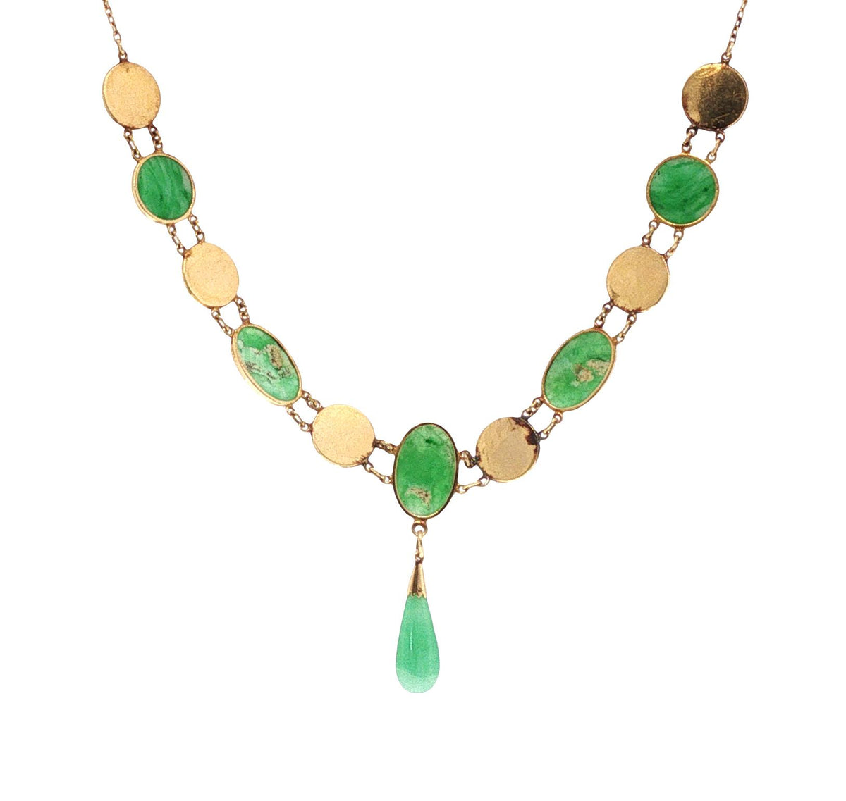 Vintage 14K Gold Jadeite & Chinese Character Medallion Necklace
