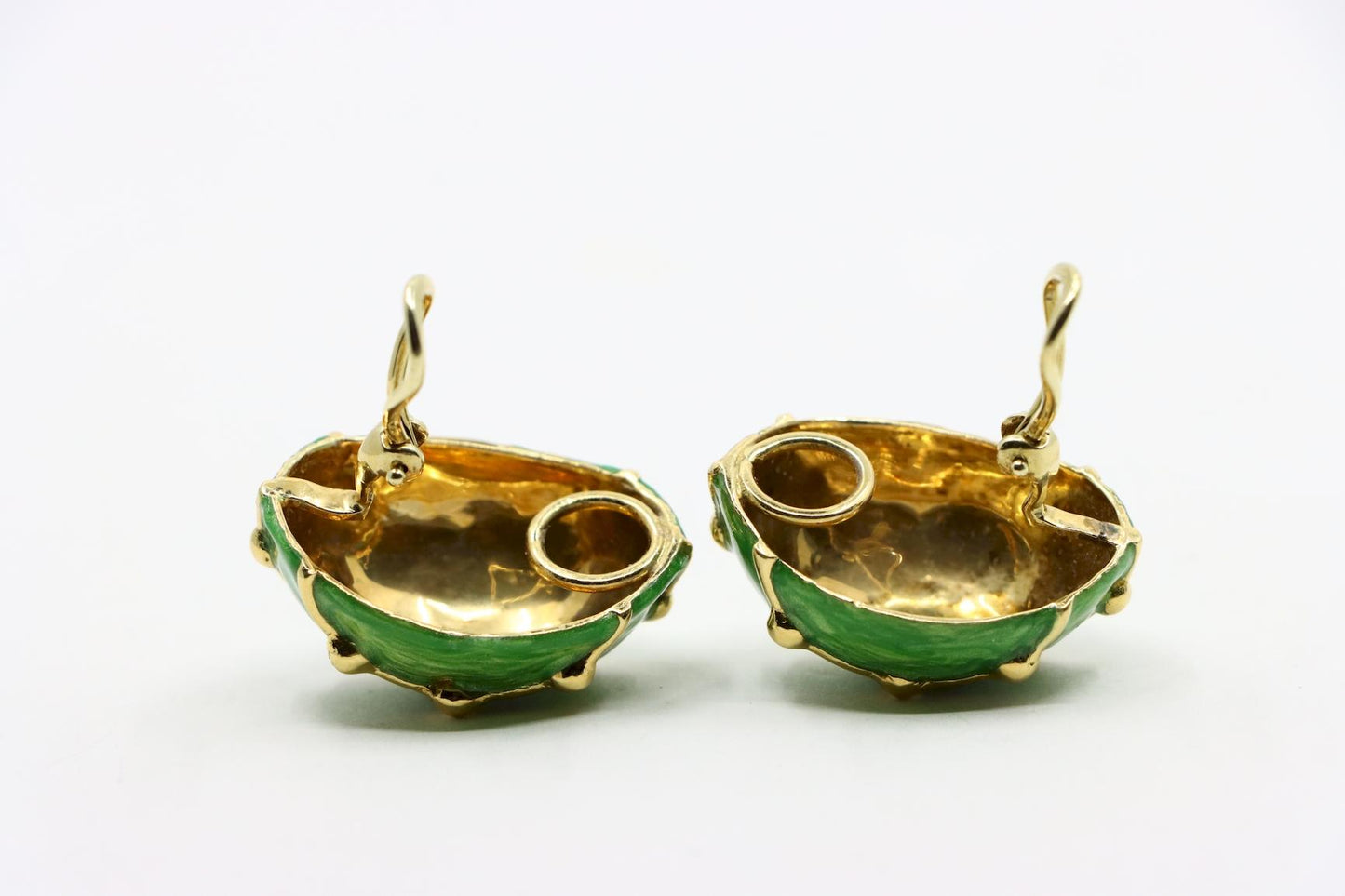 Vintage 18K Gold Green Enamel Earrings